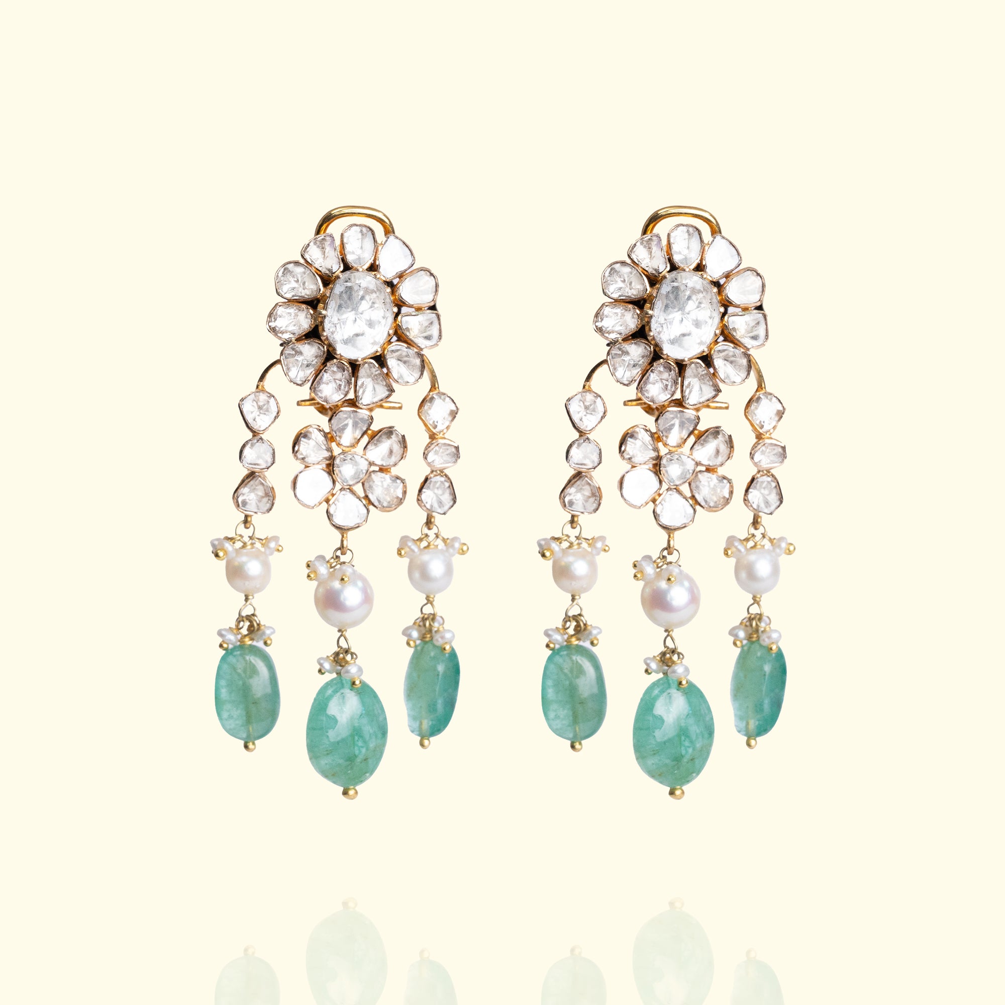 Floral polki Emerald Drop Earrings