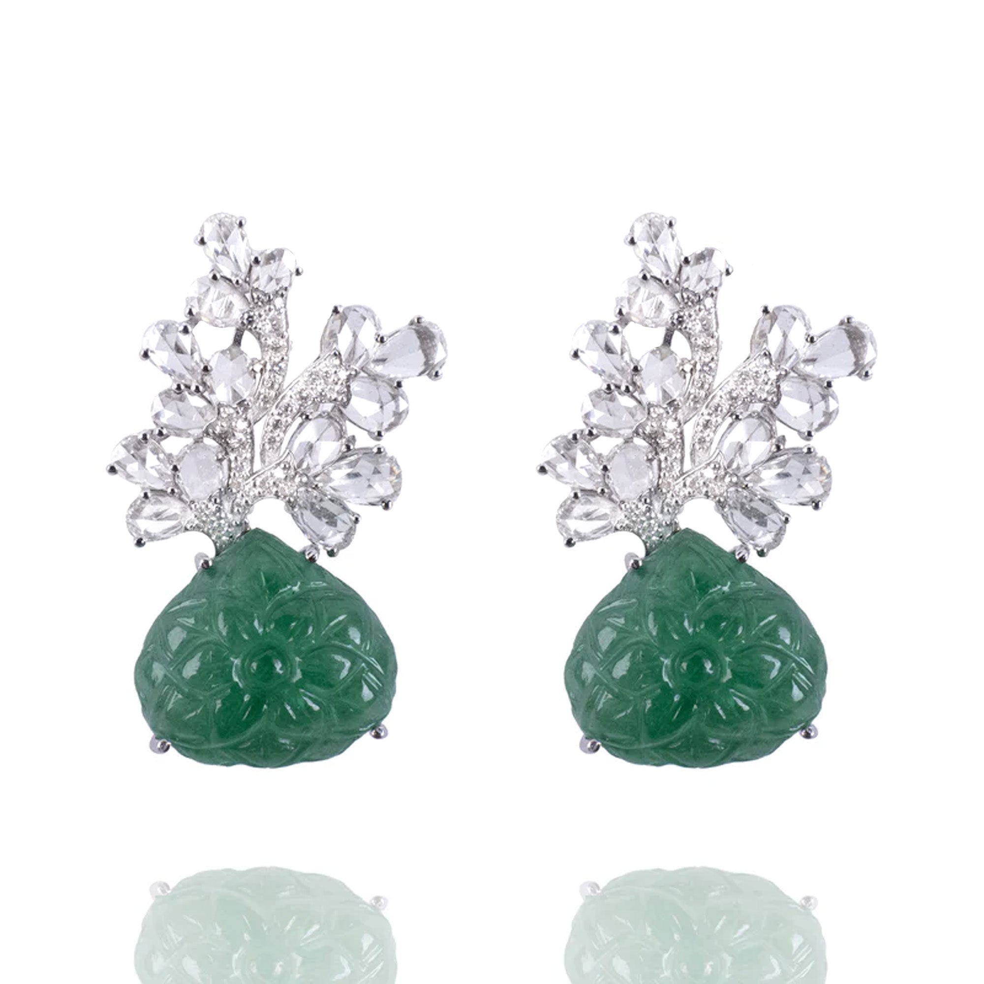 Elysium Rose Cut Diamond Emerald Earrings