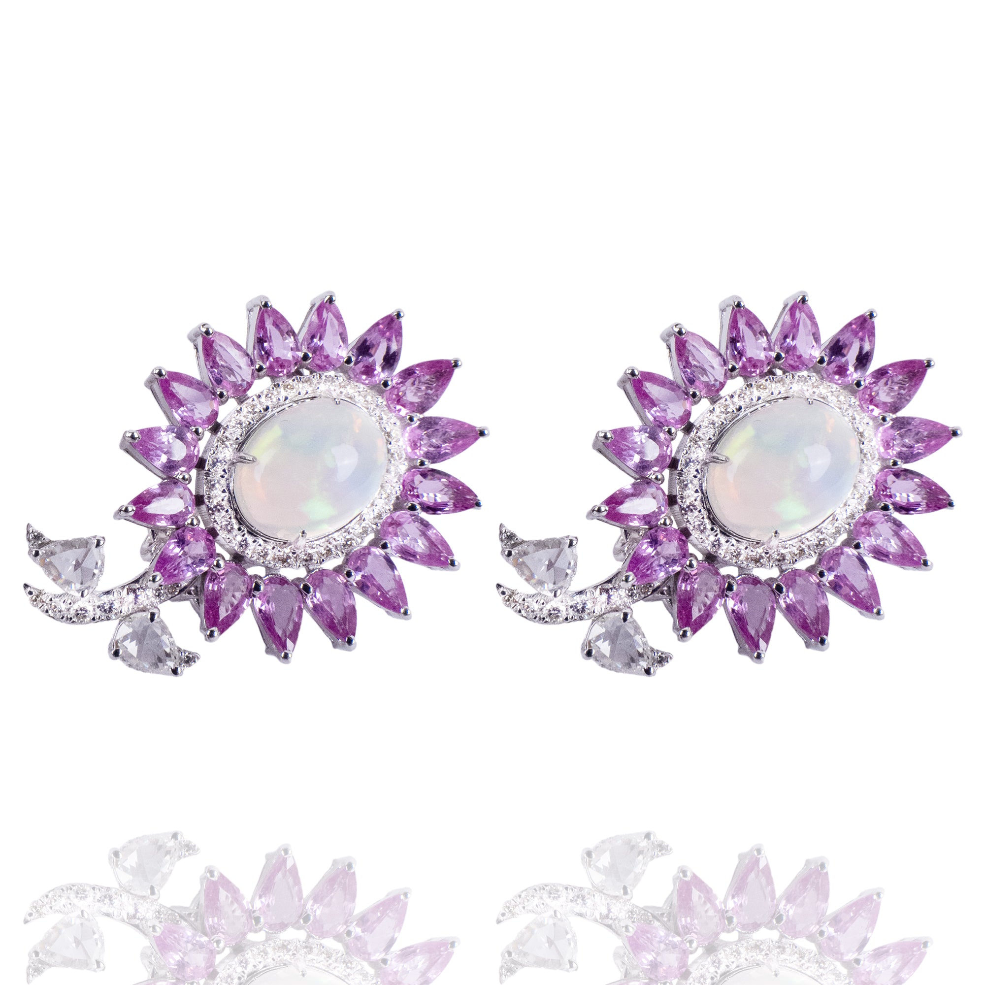 Esra Rose Cut Diamond Pink Sapphire Earrings