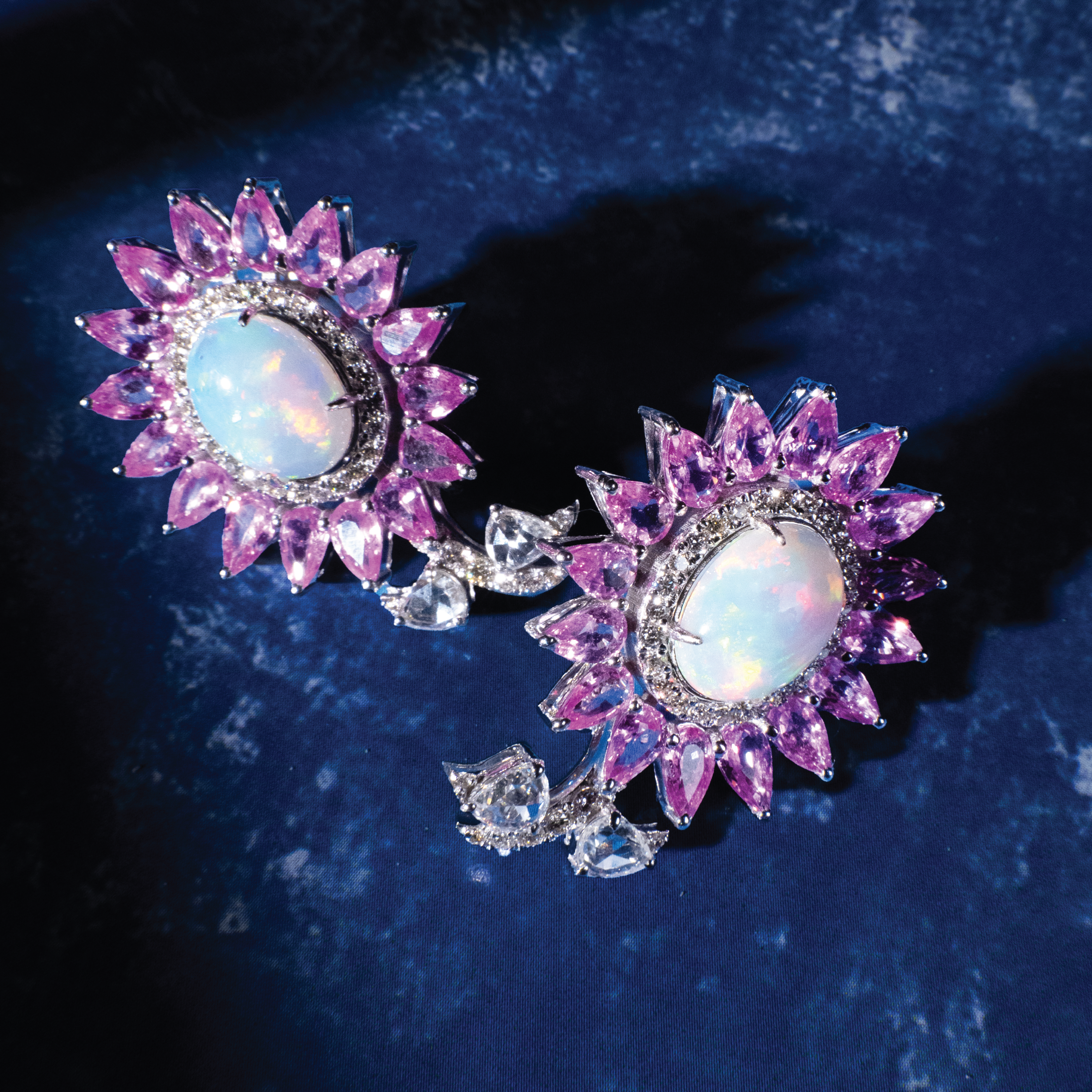 Esra Rose Cut Diamond Pink Sapphire Earrings