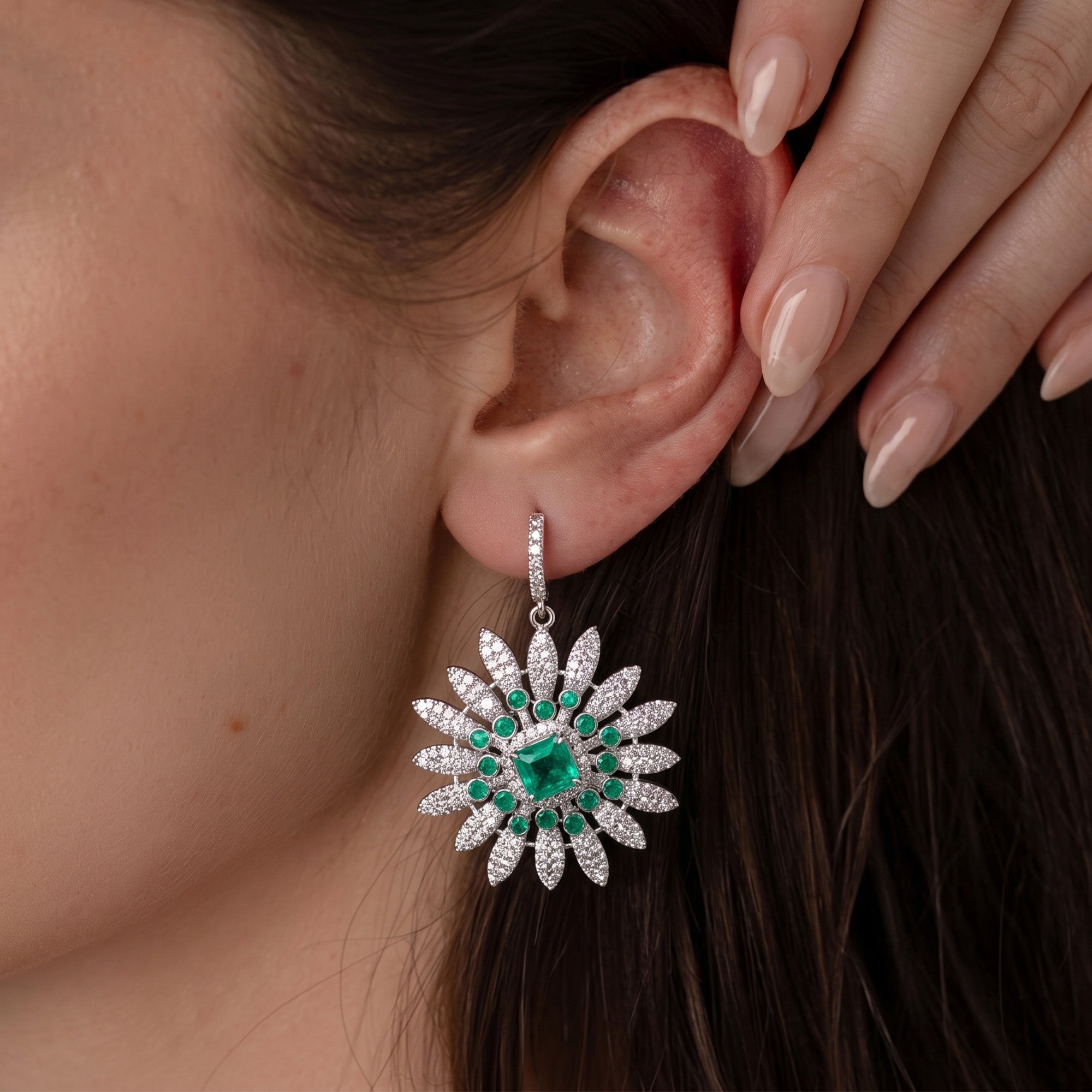 Estrella Diamond Emerald Earrings