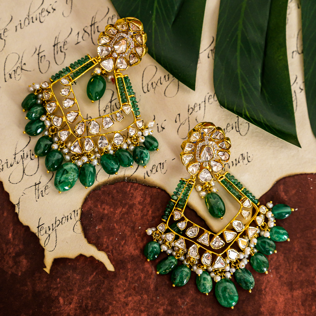 Mahika Polki Emerald Chandbalis