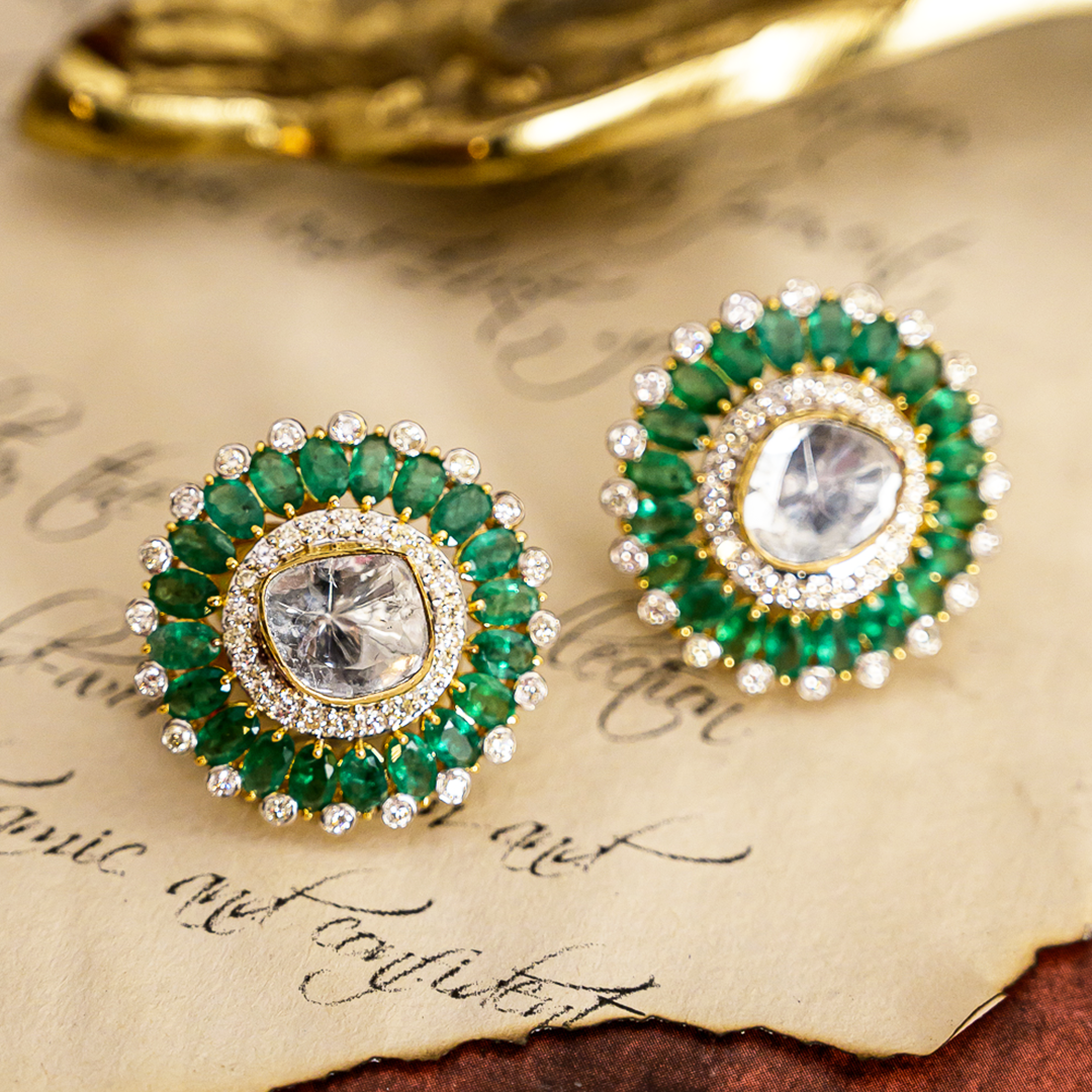 Triya Polki Emerald Earrings