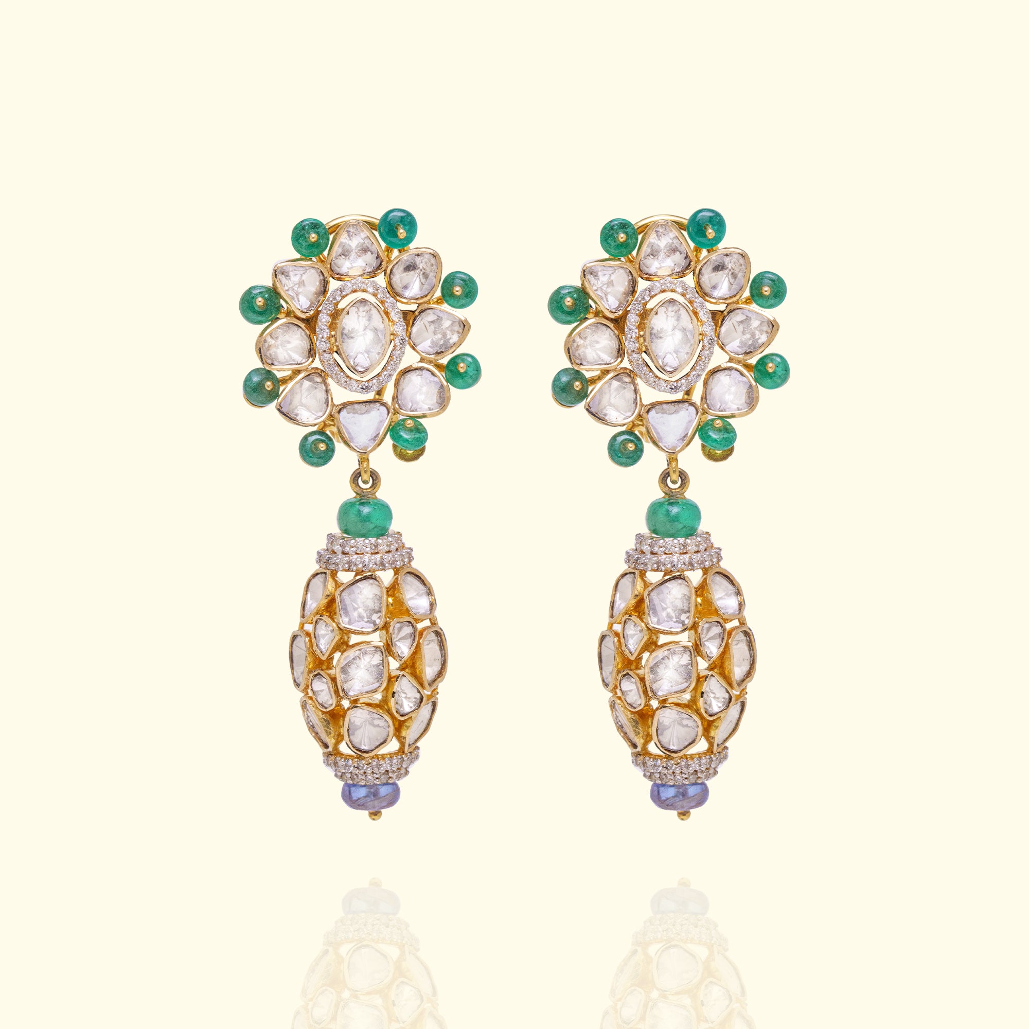 Floret Polki Emerald Earrings
