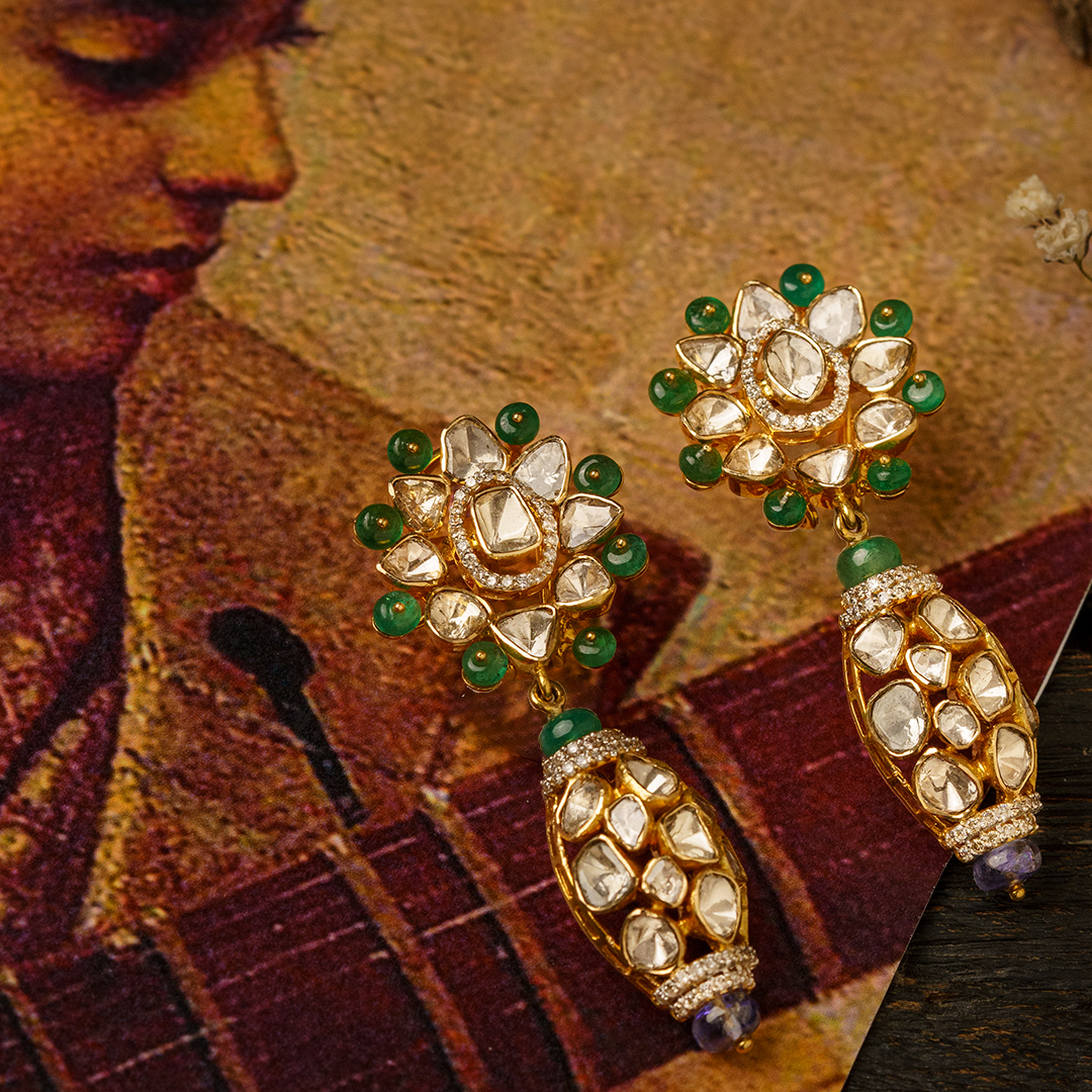 Floret Polki Emerald Earrings