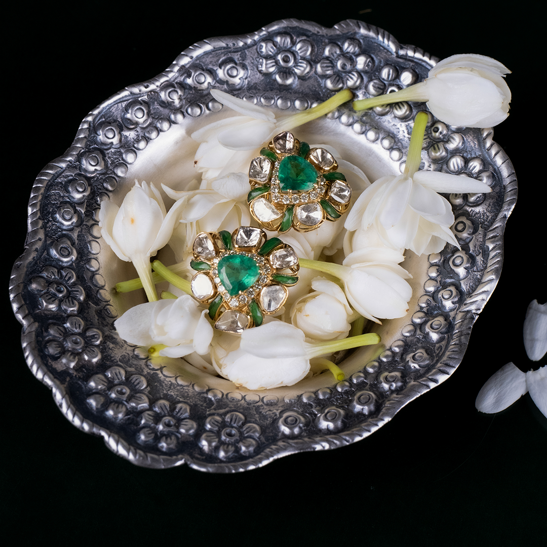 Asher Polki Emerald earrings