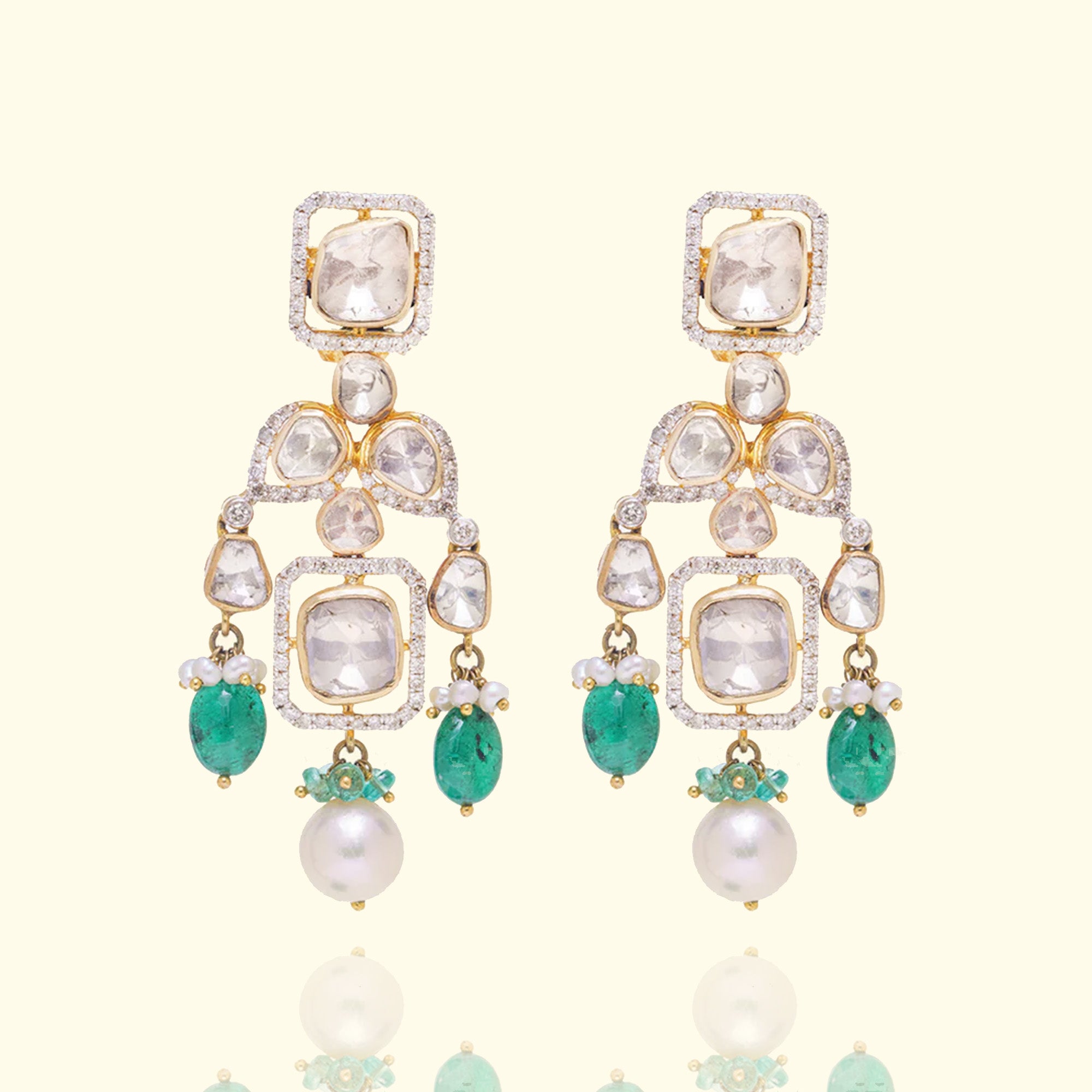 Hoor Polki Emerald Earrings