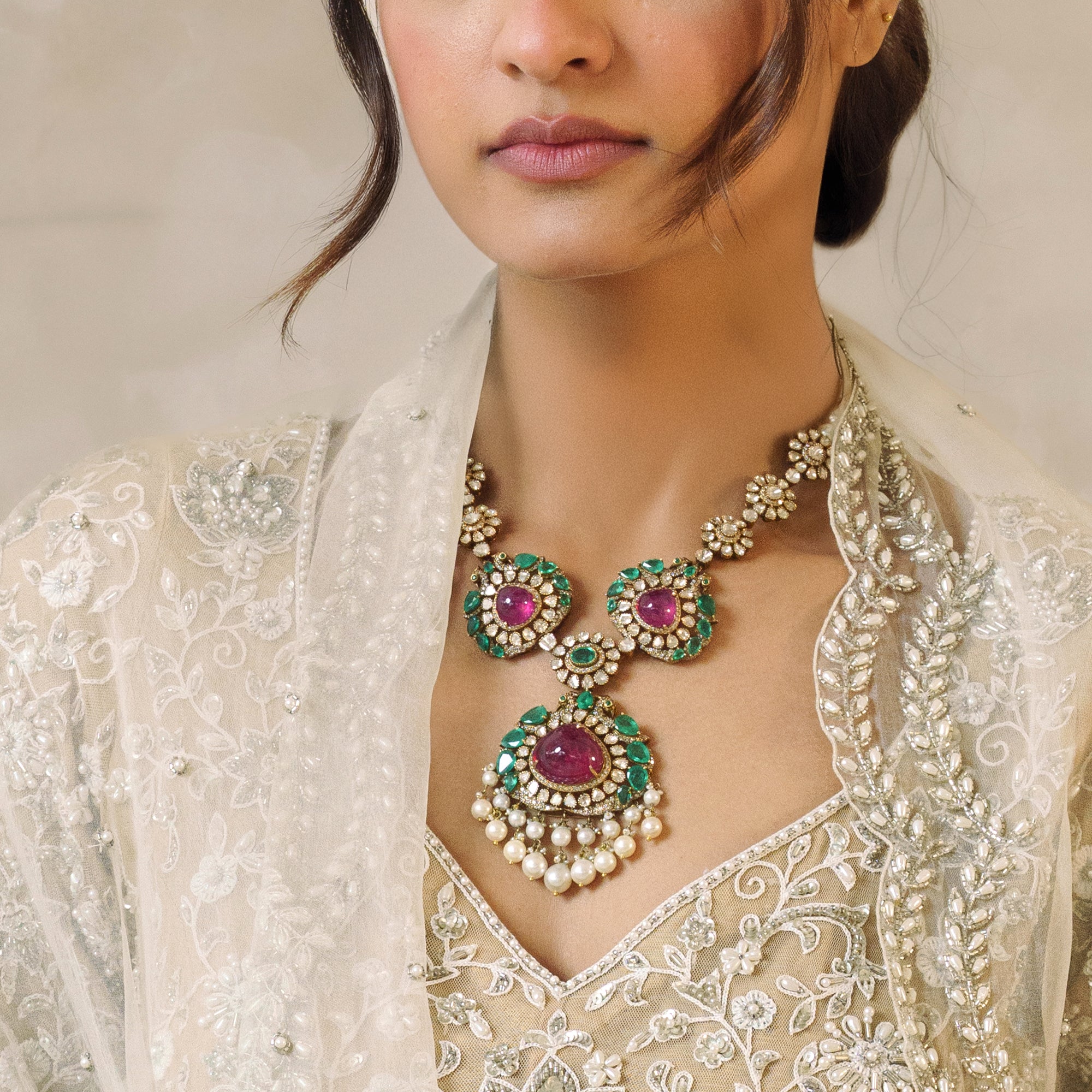 Kainat Polki Ruby Emerald Necklace