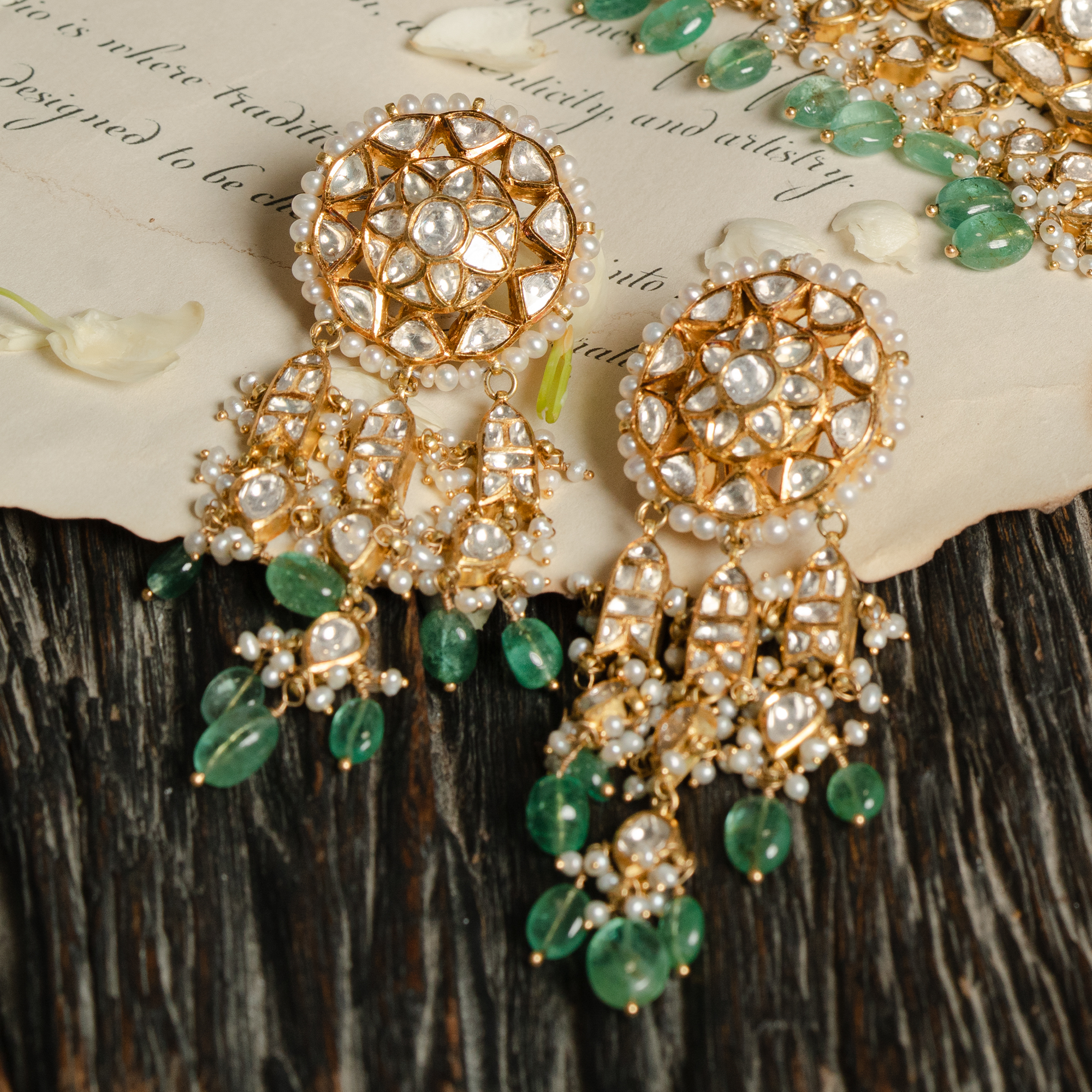 Sultana Polki Emerald Earrings