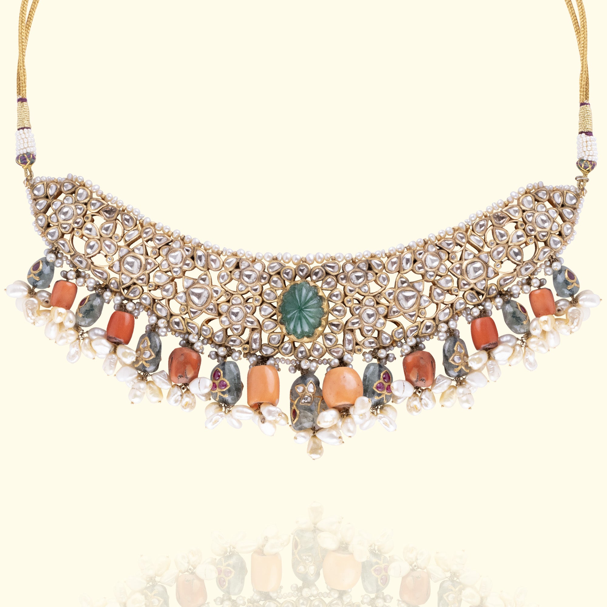 Mira Polki Coral emerald Necklace