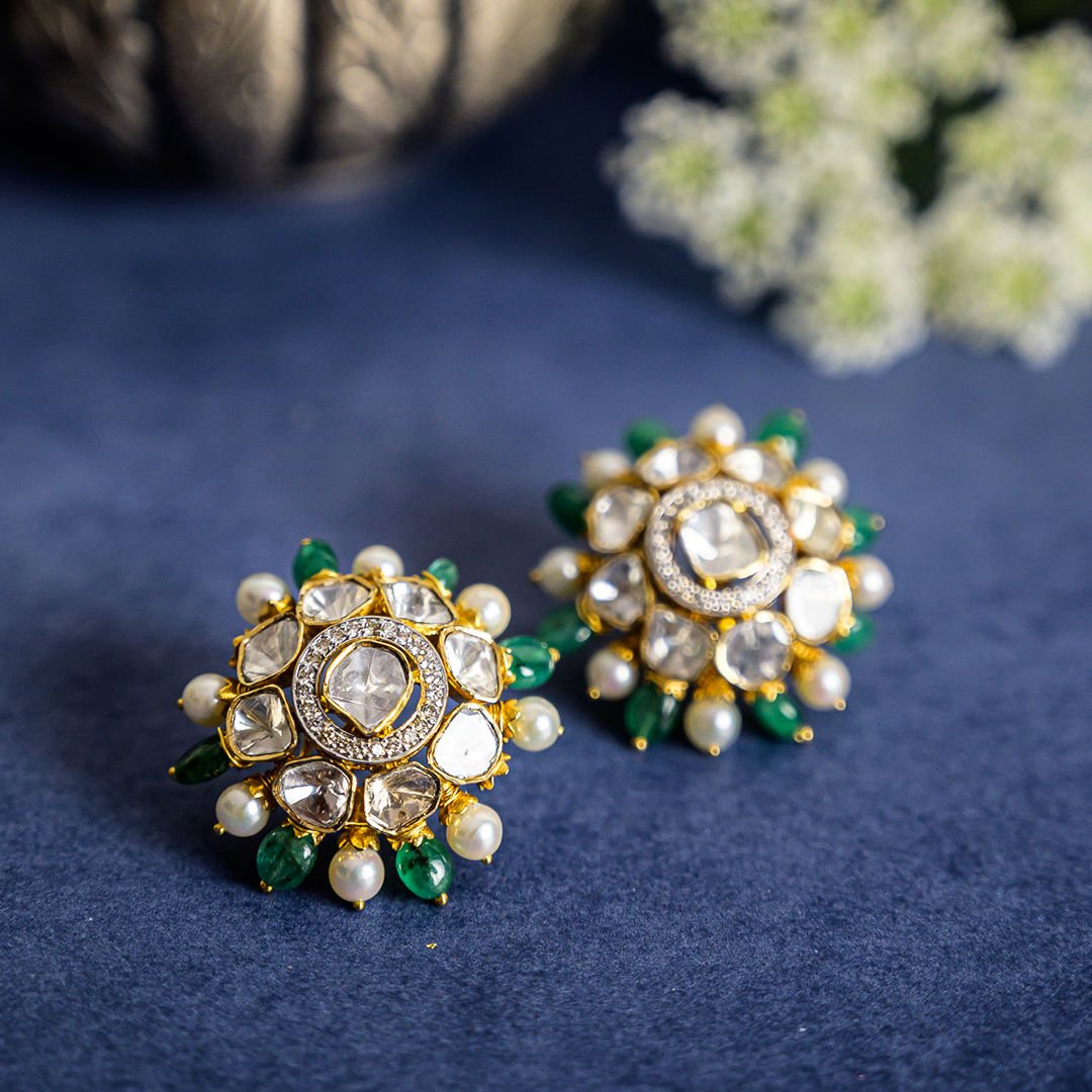 Tohar Polki Emerald Earrings