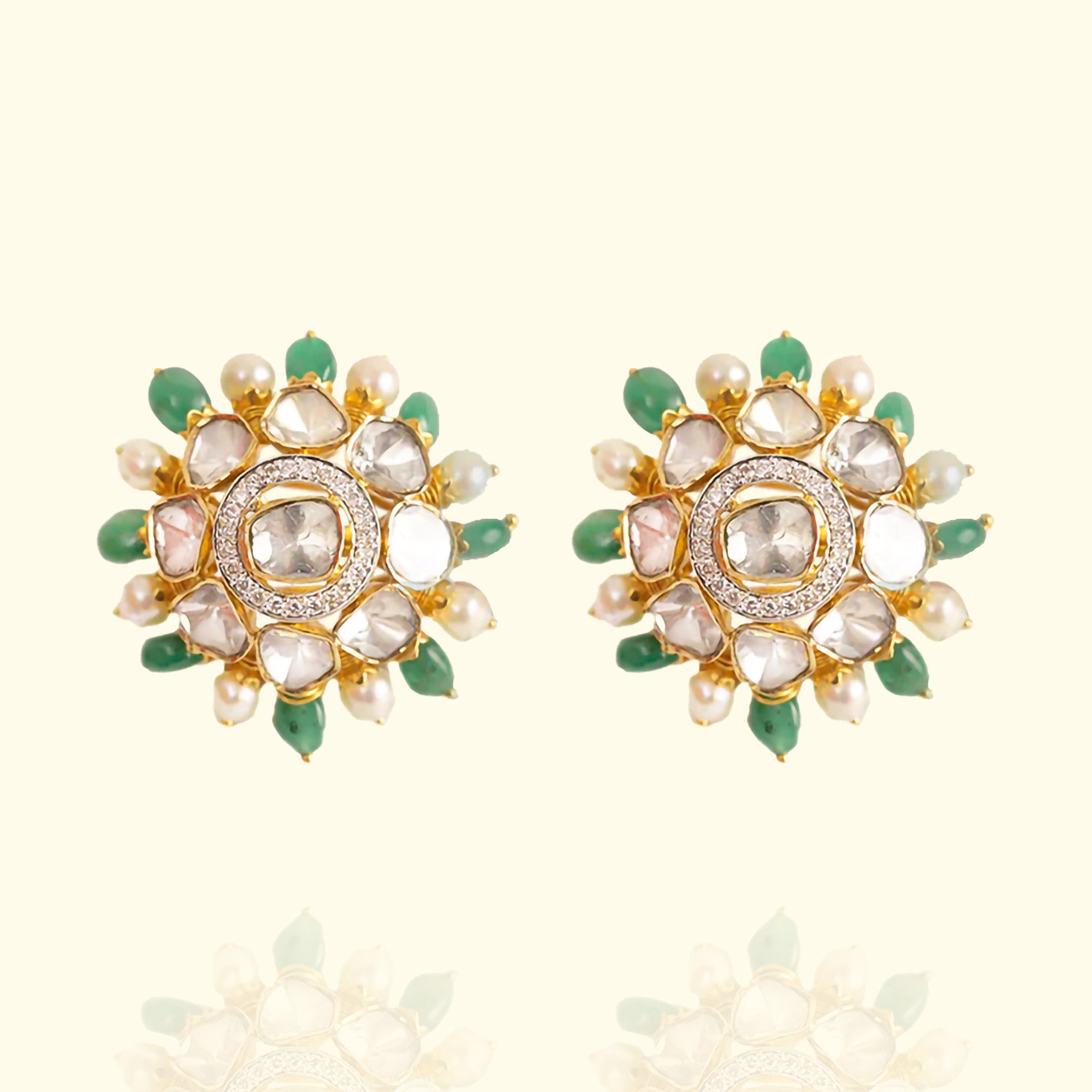 Tohar Polki Emerald Earrings