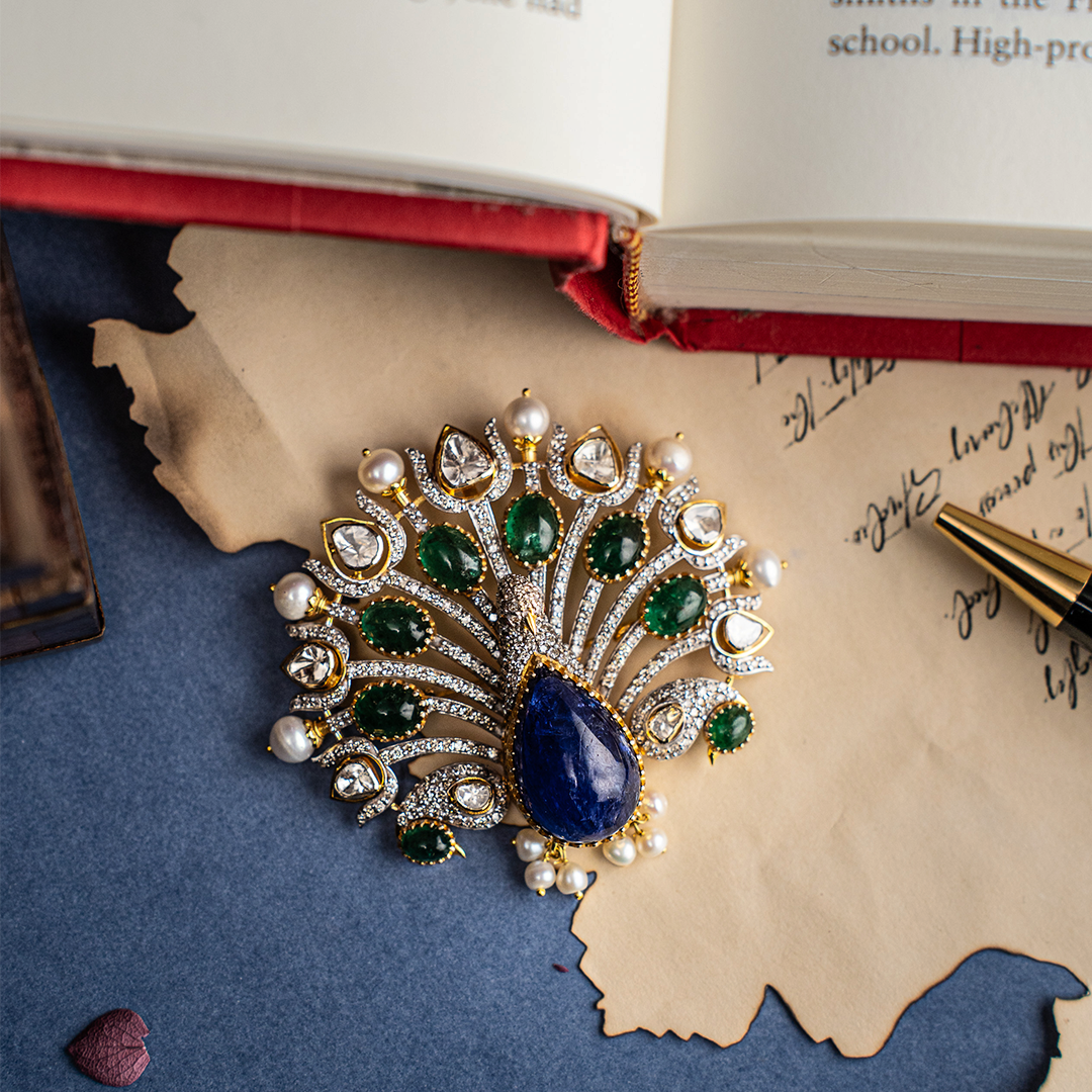 Peacock Polki Emerald Tanzanite Pendant