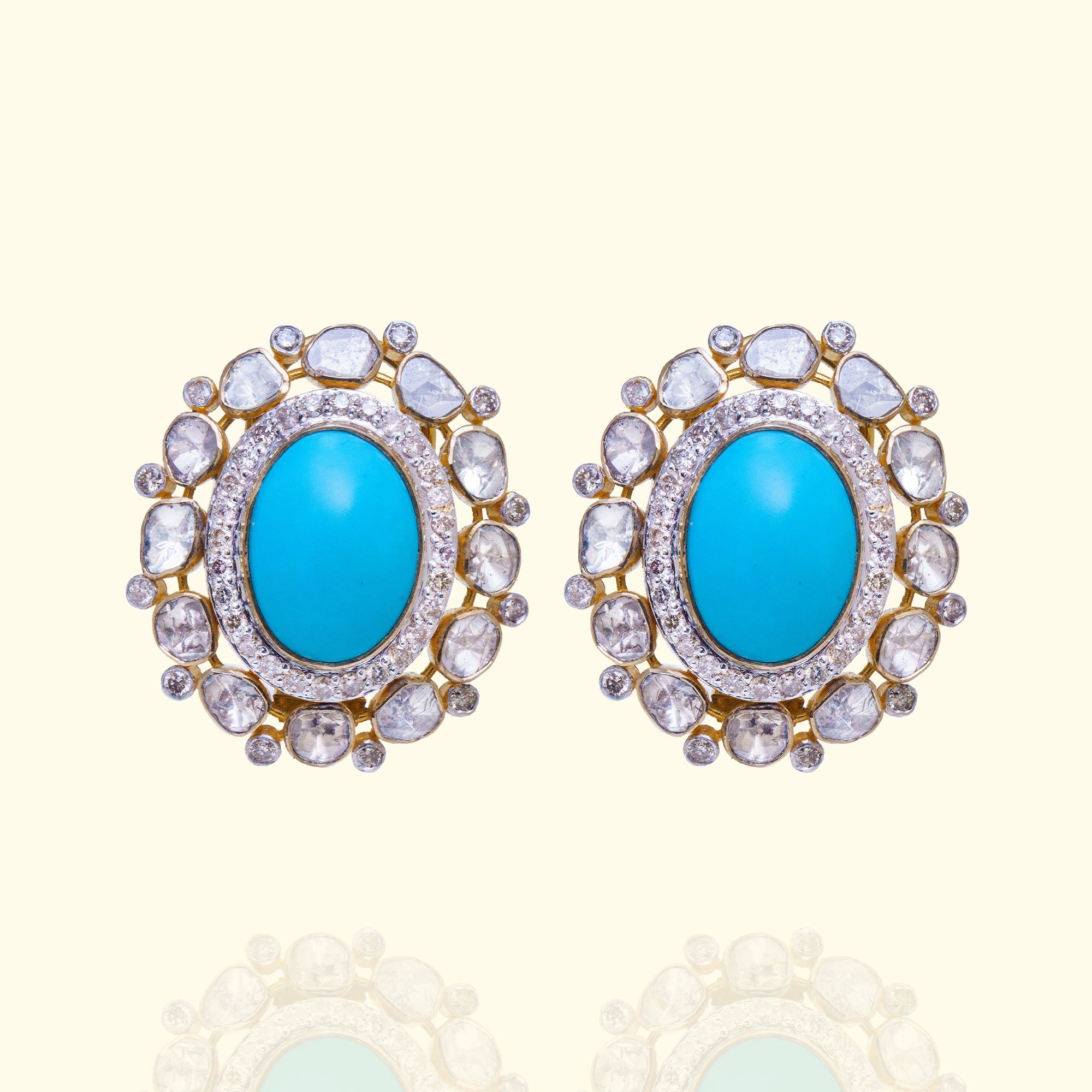 Oval Polki Turquoise Earrings