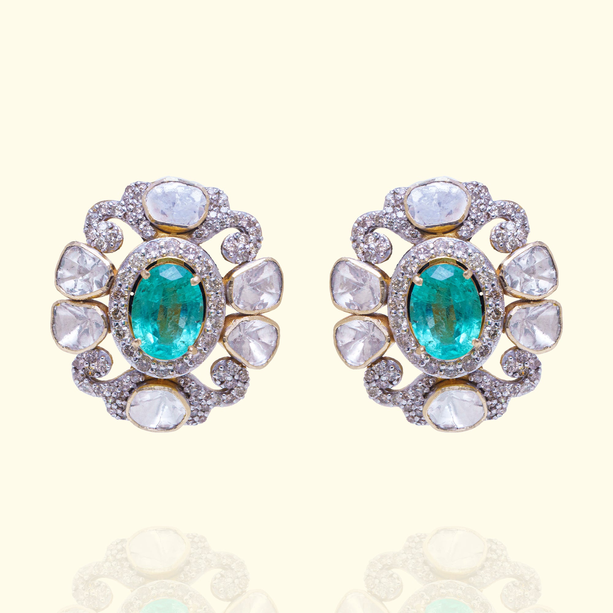 Oval Polki Emerald Earrings
