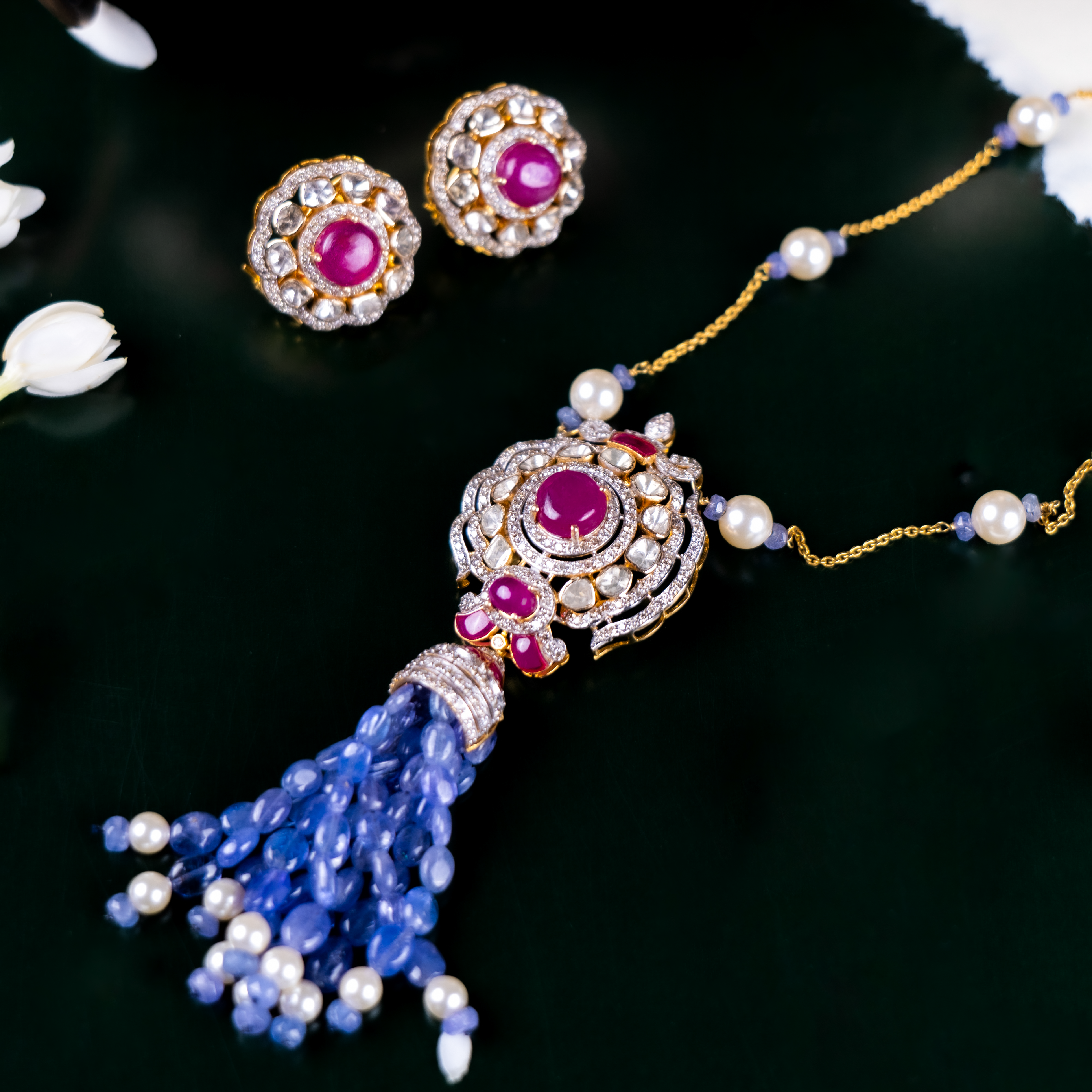 Jhoom Polki Tanzanite ruby Pendant