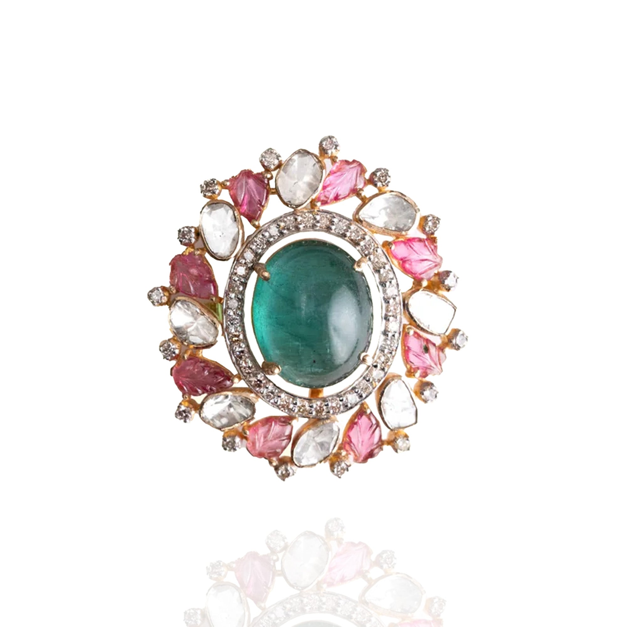 Ekiza Polki Emerald Ruby Ring (Detachable Pendant)