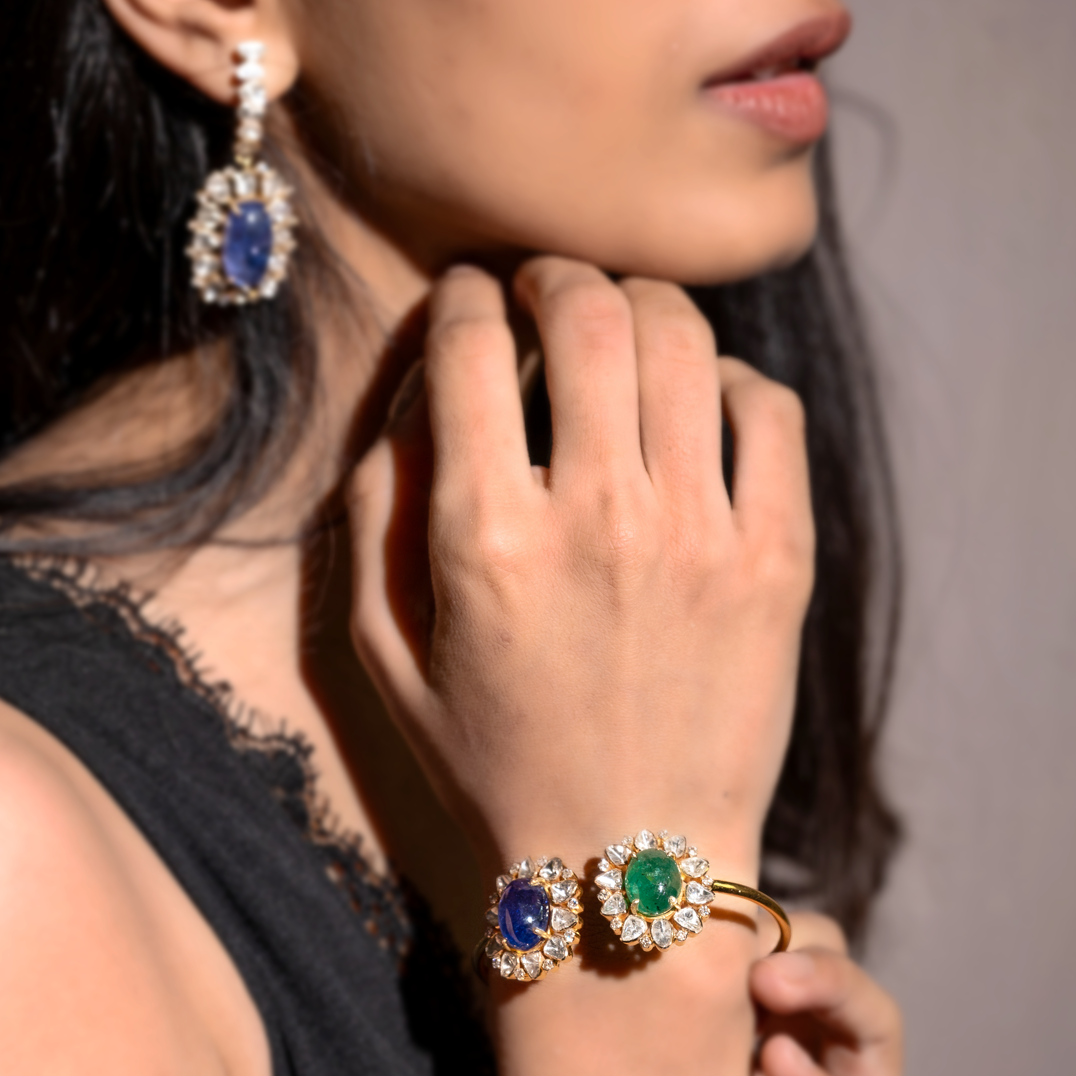 Kiyan Polki Emerald Tanzanite Cuff