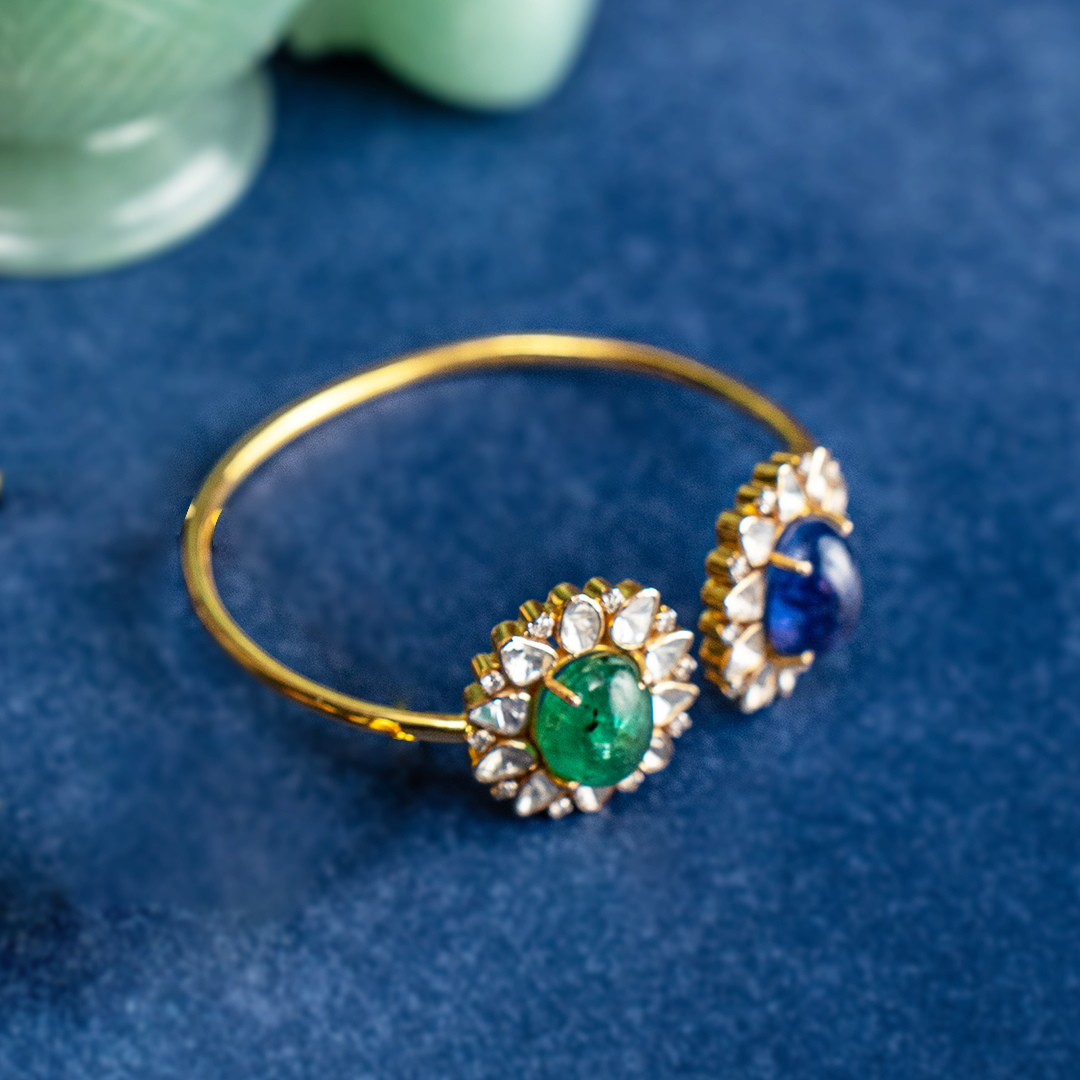 Kiyan Polki Emerald Tanzanite Cuff