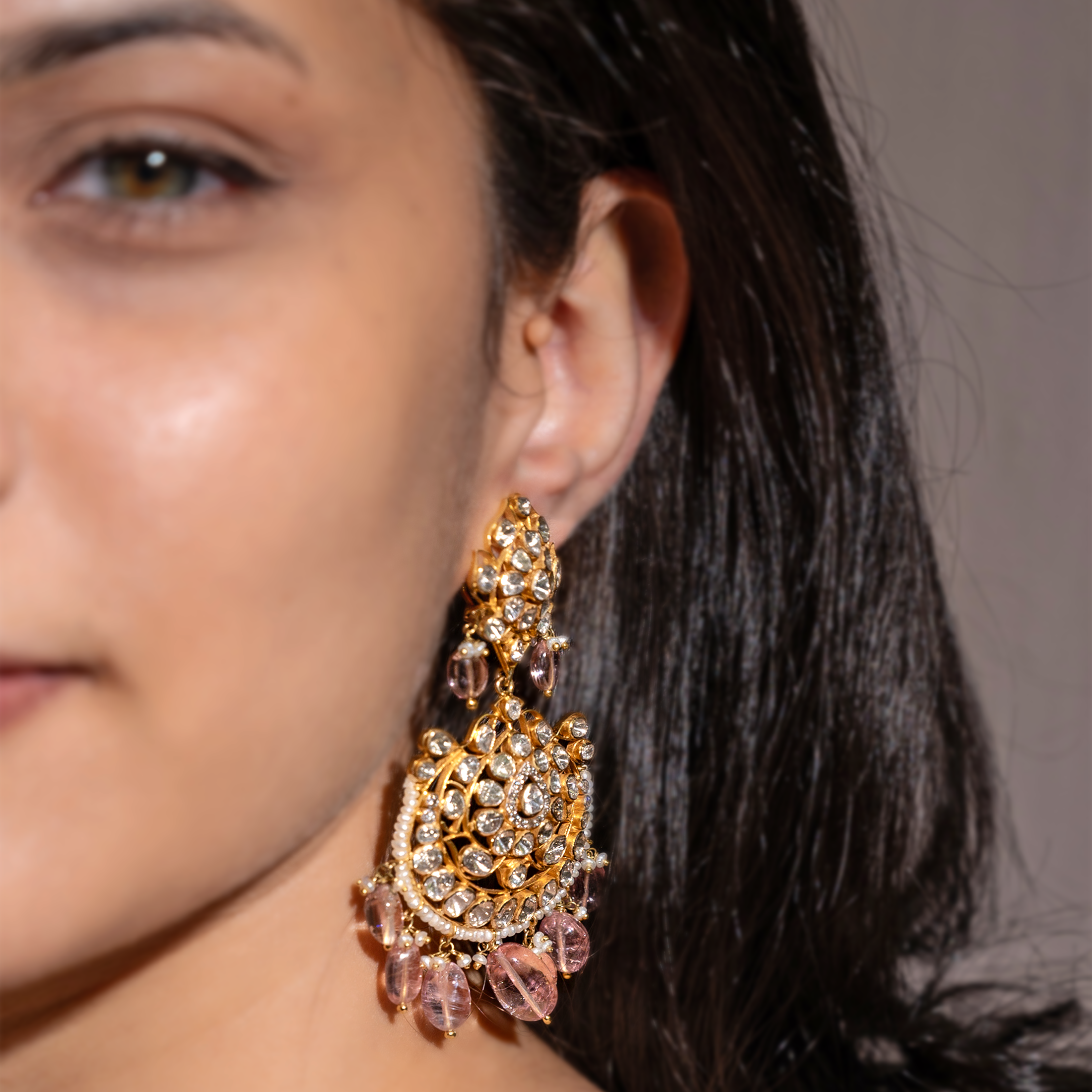 Rumzi Polki Morganite Chandbalis