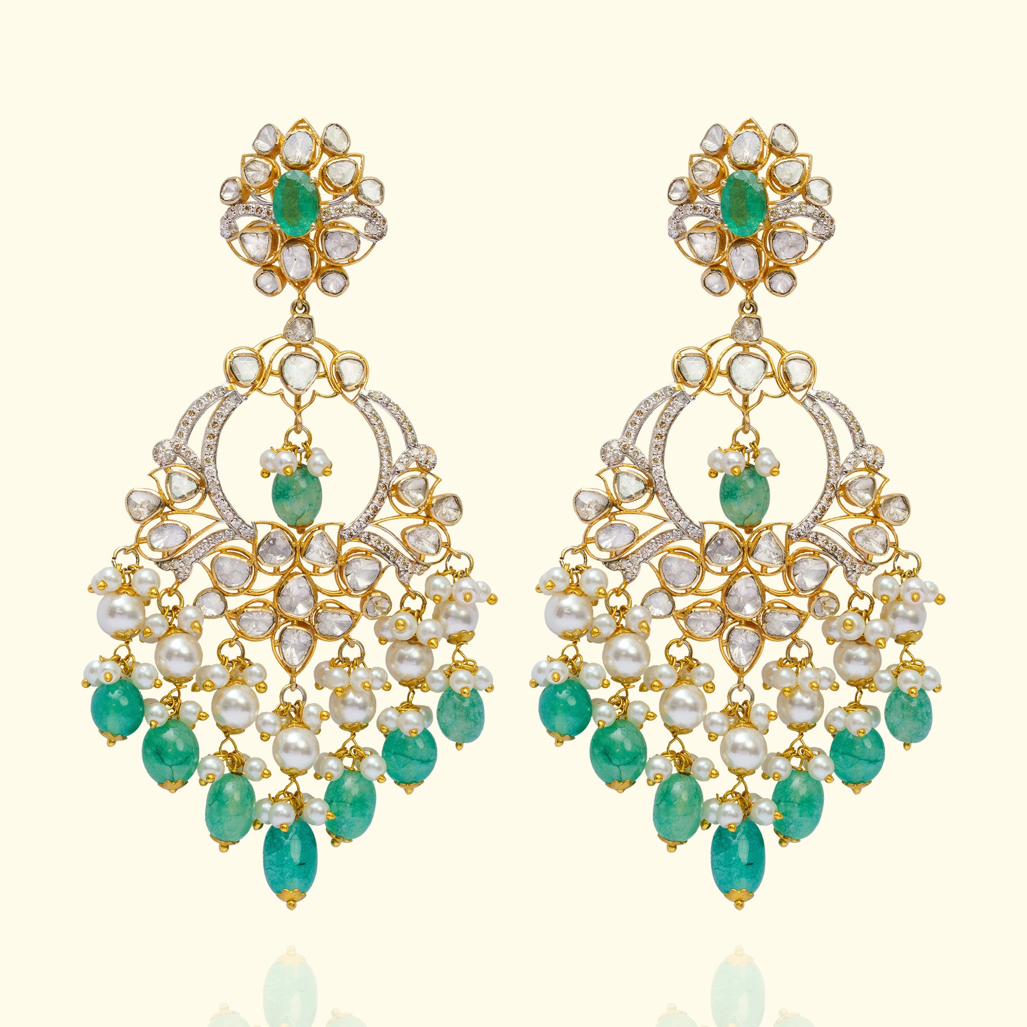 Shaheen Polki Emerald Chandbalis
