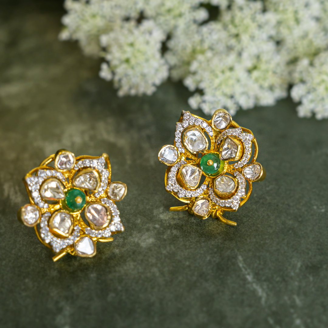 Shay Mini Polki Emerald Earrings