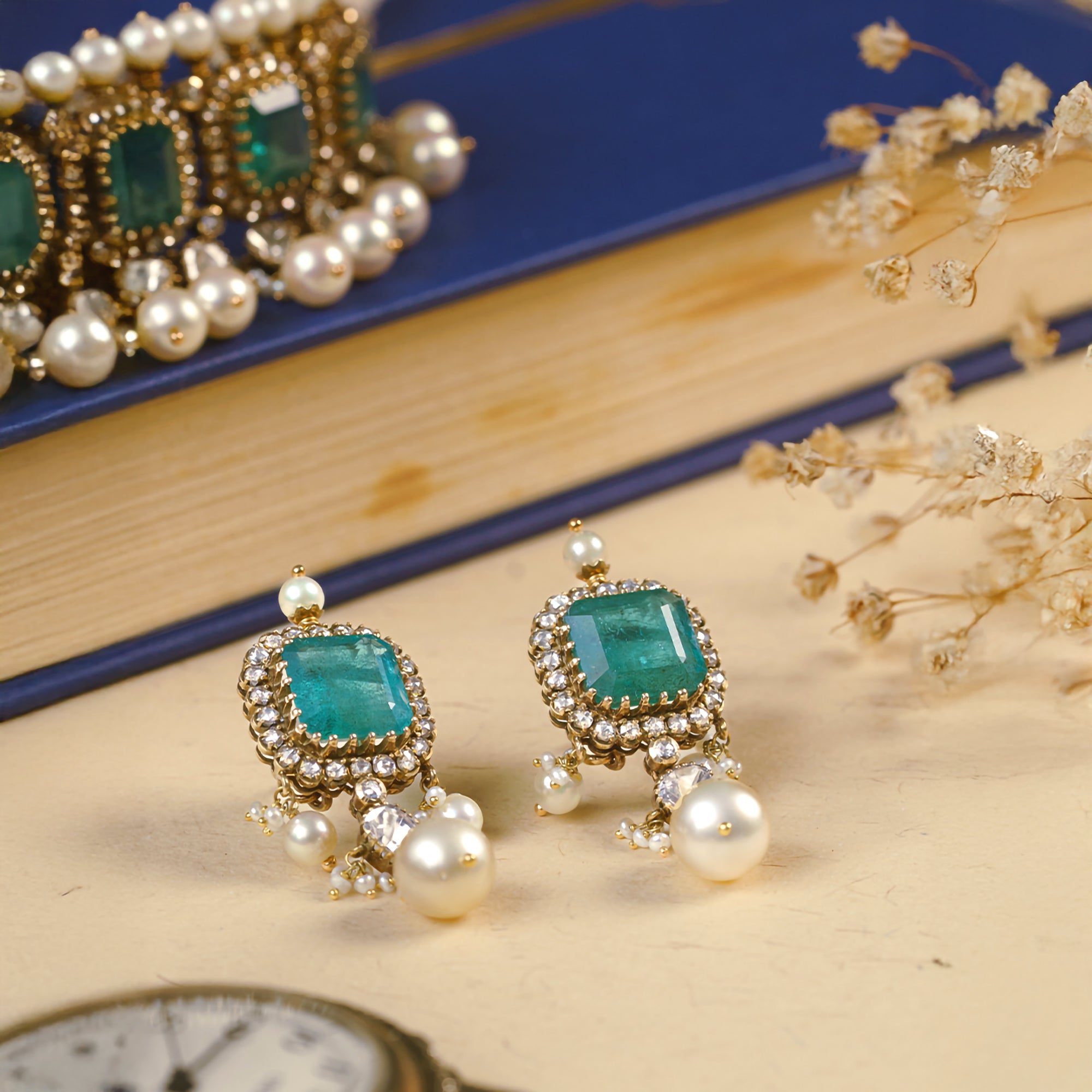 Mehya Polki Emerald Earrings