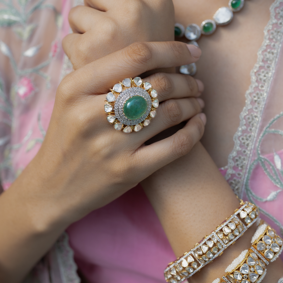 Nazm Polki emerald Ring