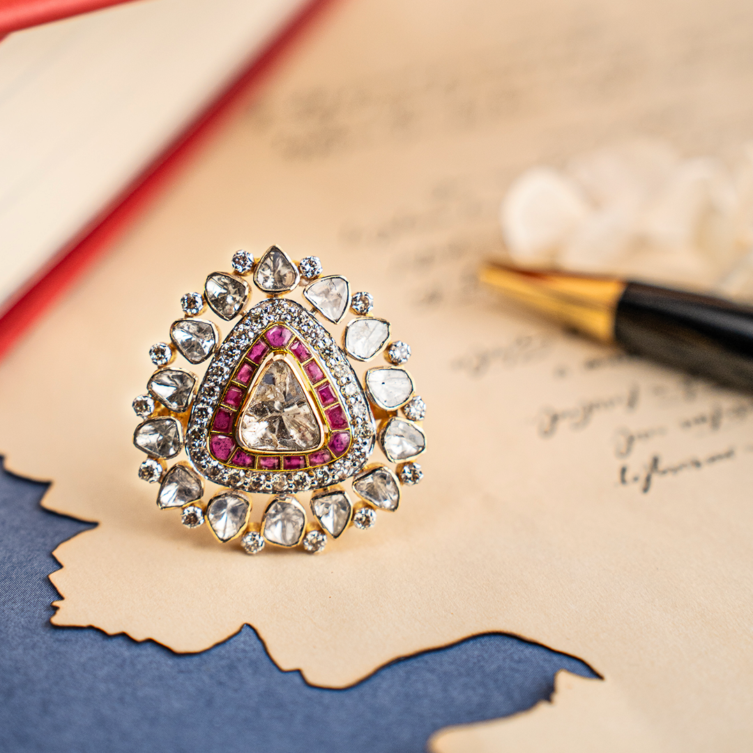 Kaya Polki ruby Ring (Detachable Pendant)