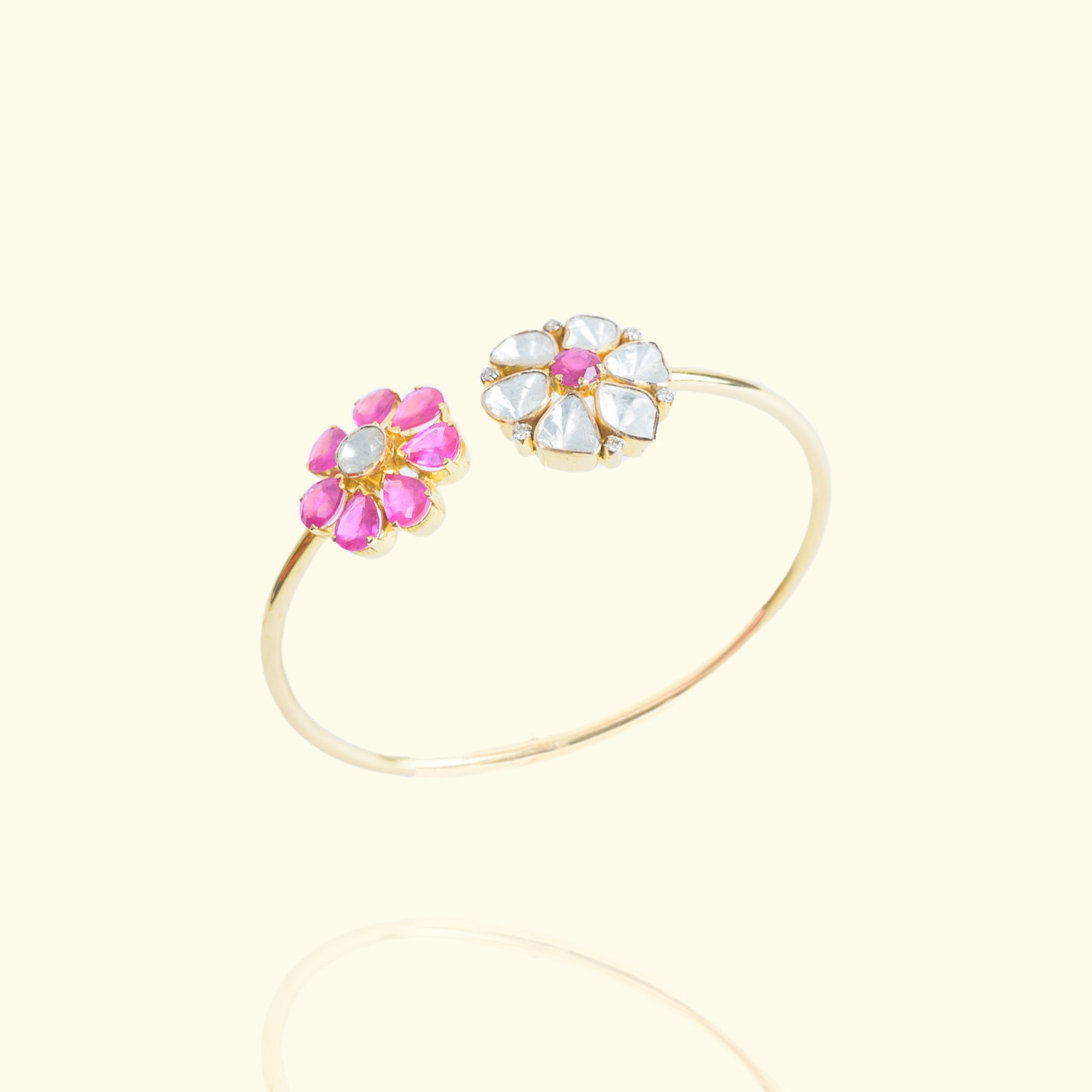 Dual Flower Polki Ruby Cuff