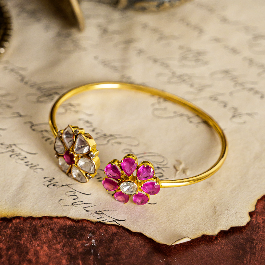 Dual Flower Polki Ruby Cuff