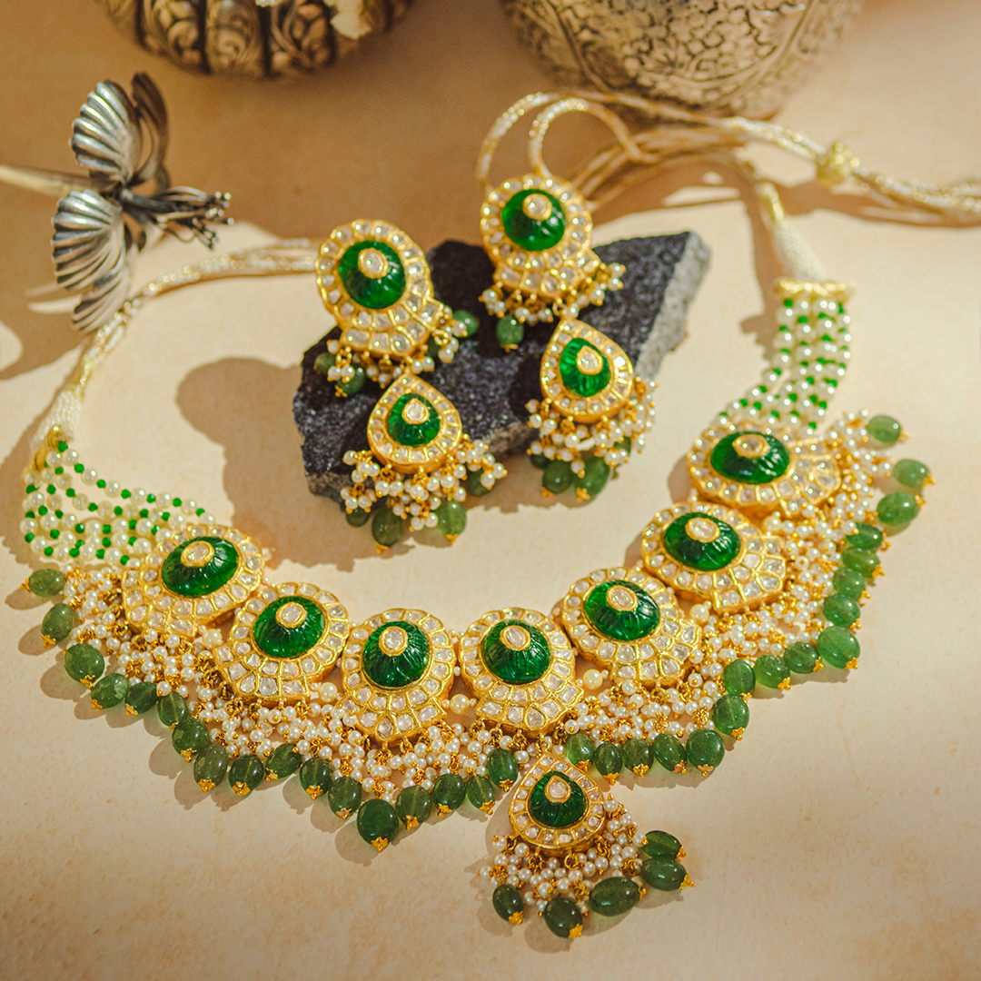 Mehnoor Polki emerald Necklace