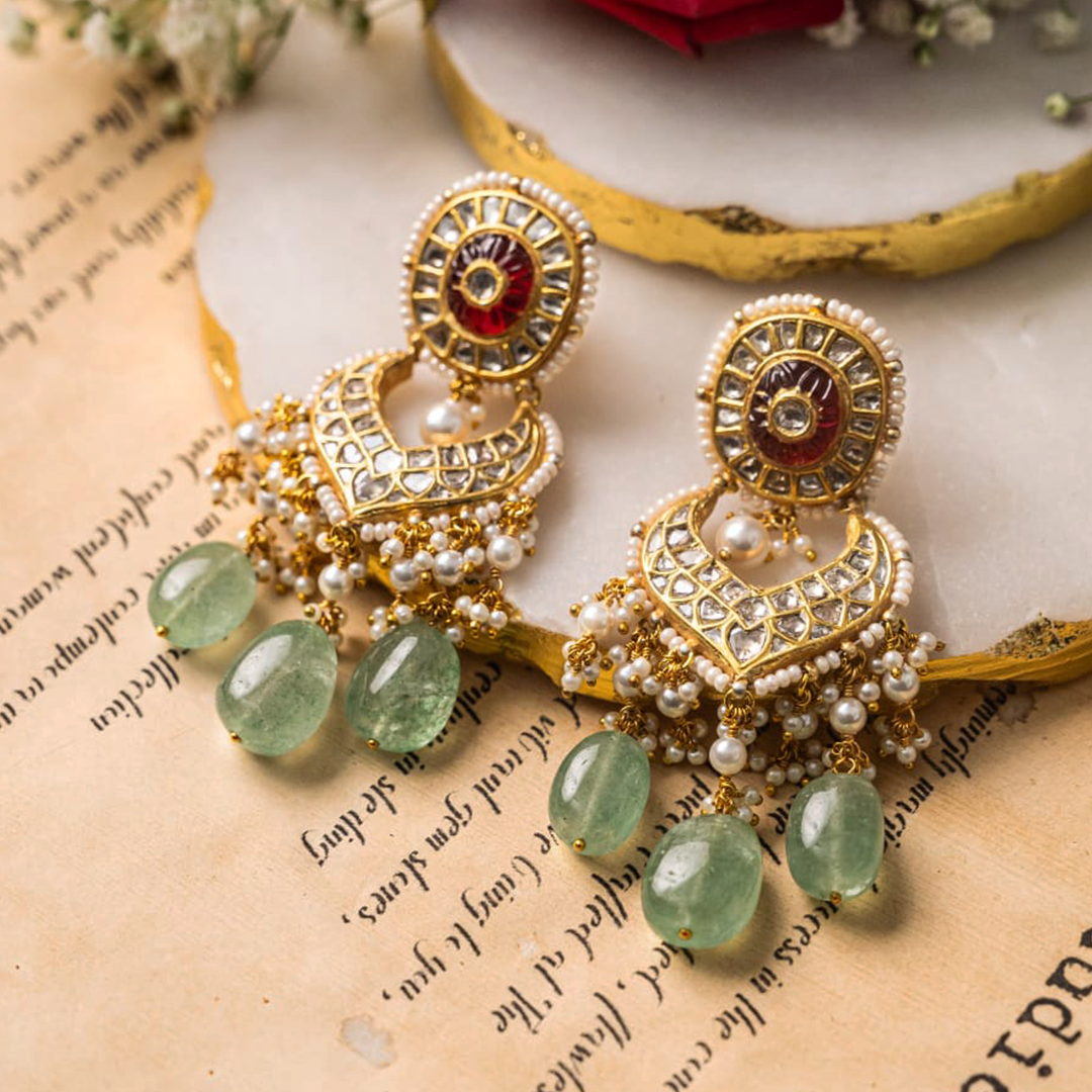 Mehreen Polki Emerald Chandbalis