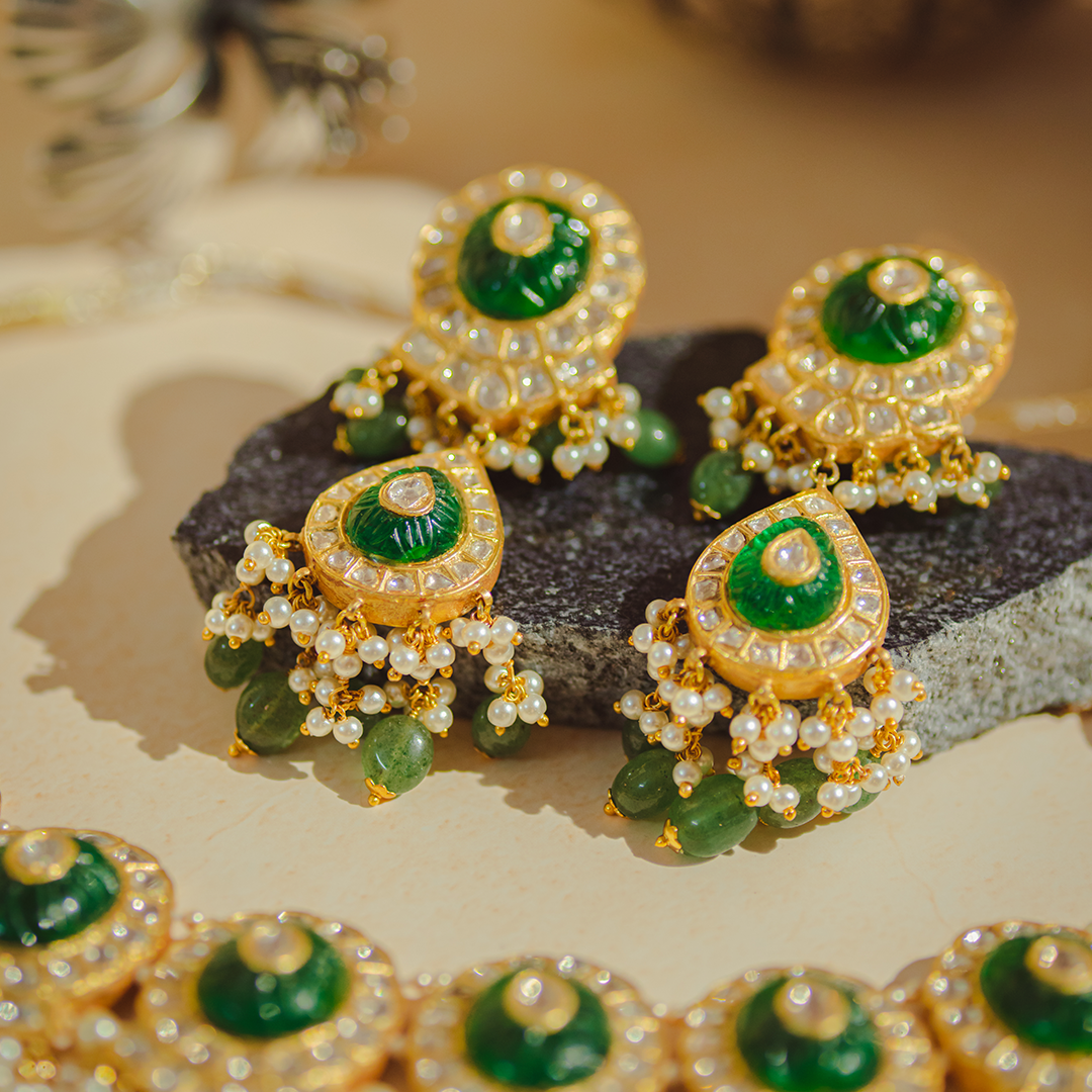 Mehnoor Polki Emerald Earrings