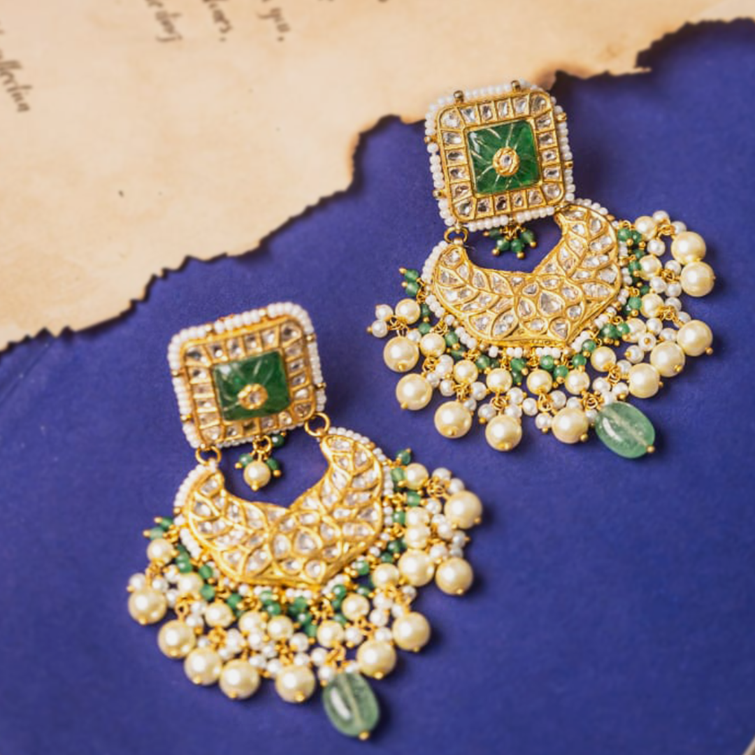 Bahaar Polki Emerald Chandbalis