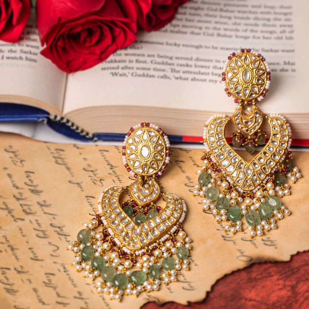Yasmeen Polki Emerald Chandbalis
