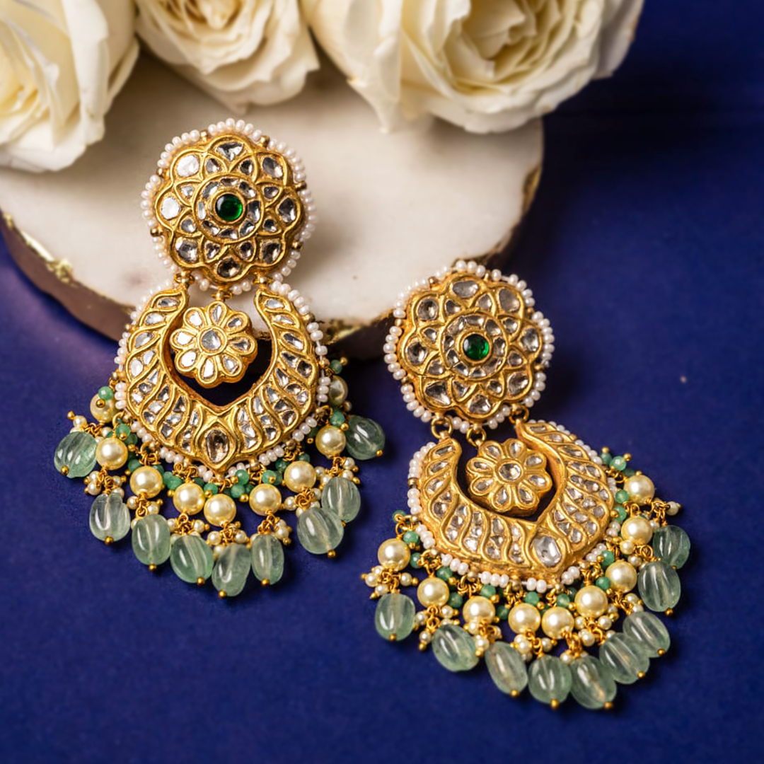 Najma Polki Emerald Chandbalis