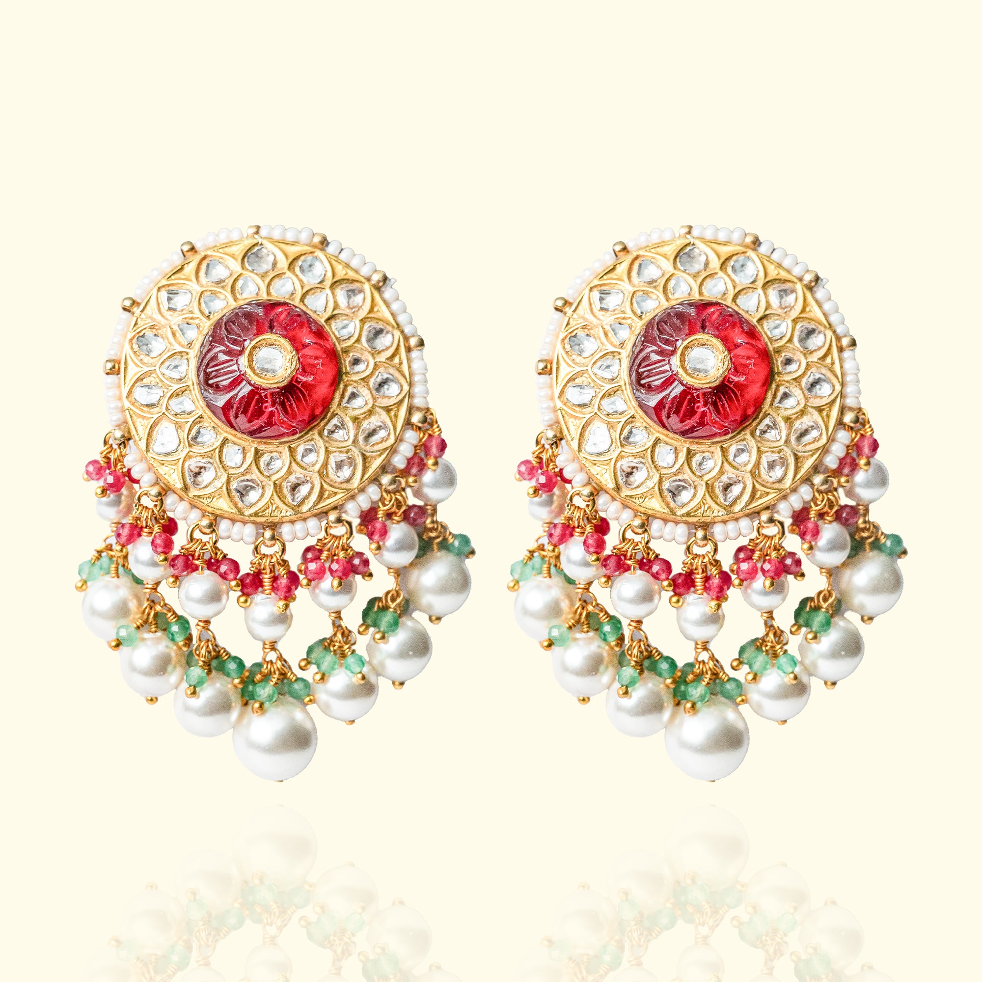 Parinaaz Polki Emerald Ruby Earrings
