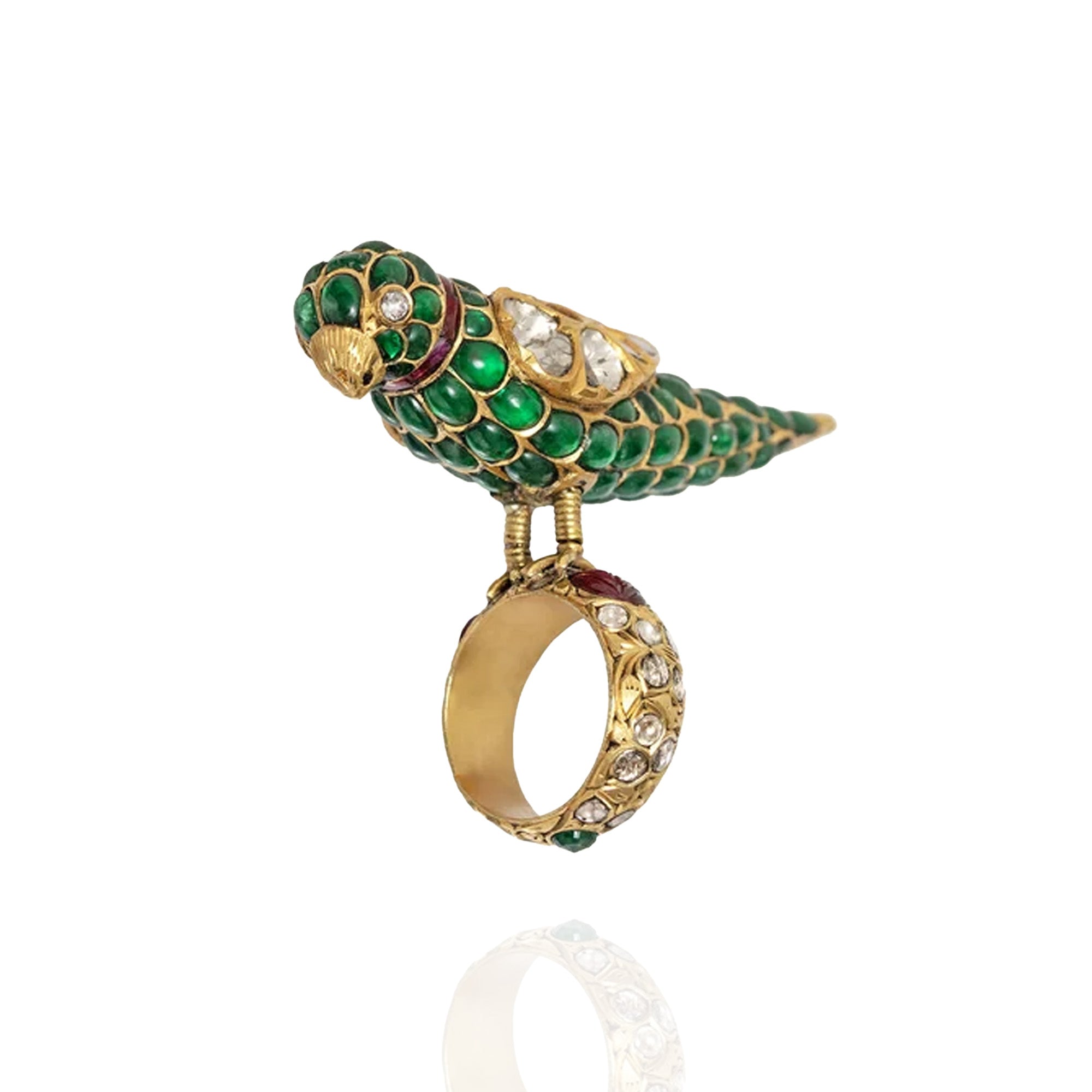 Rana Panchi Polki Emerald Ruby Ring