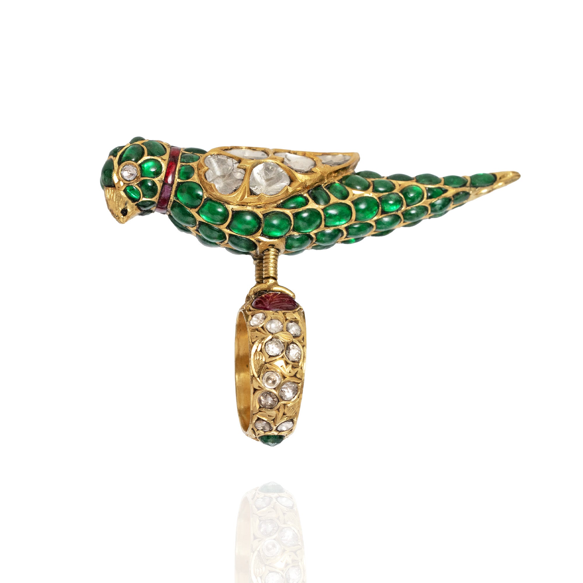 Rana Panchi Polki Emerald Ruby Ring