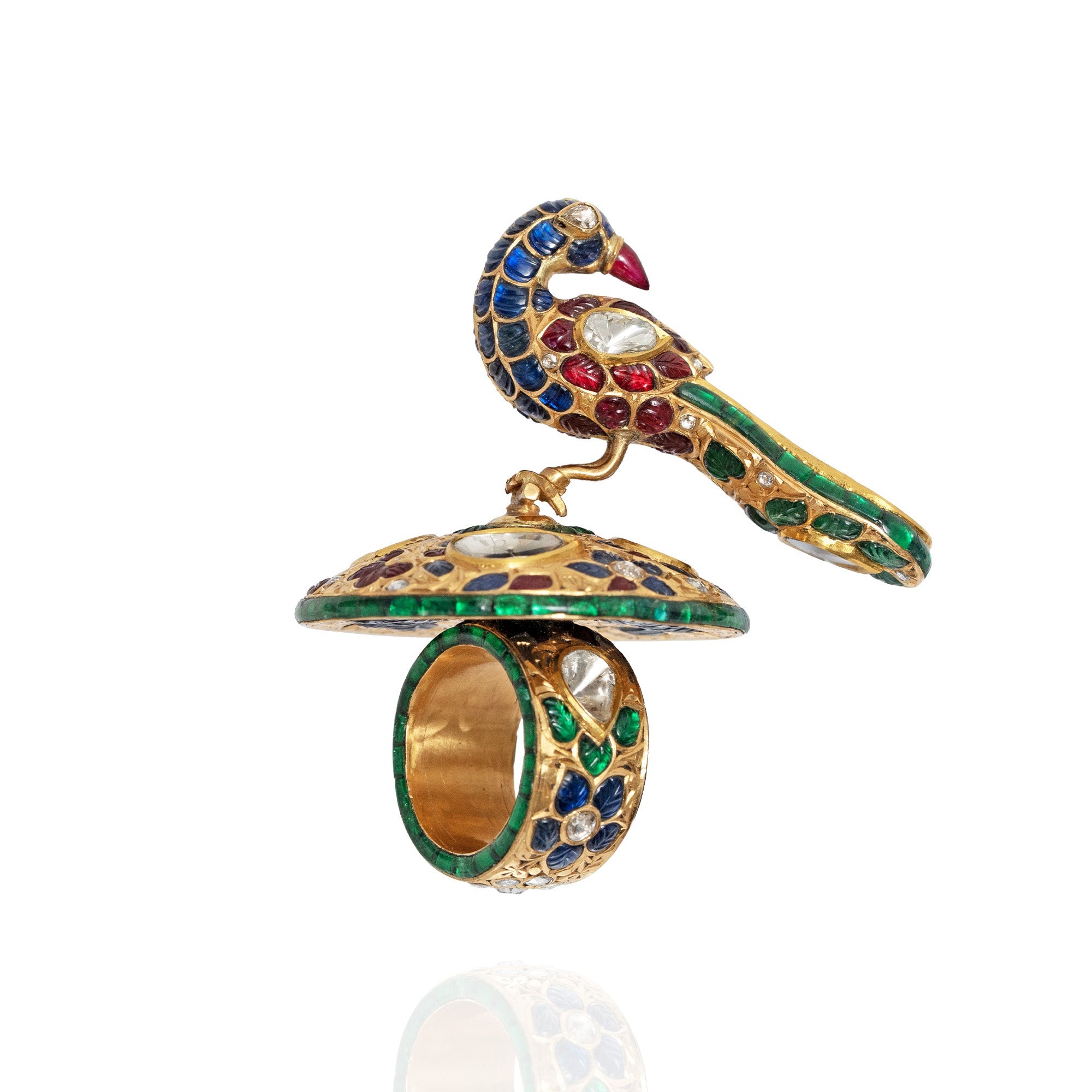 Rajpanchi Emerald Ruby Sapphire Polki Ring
