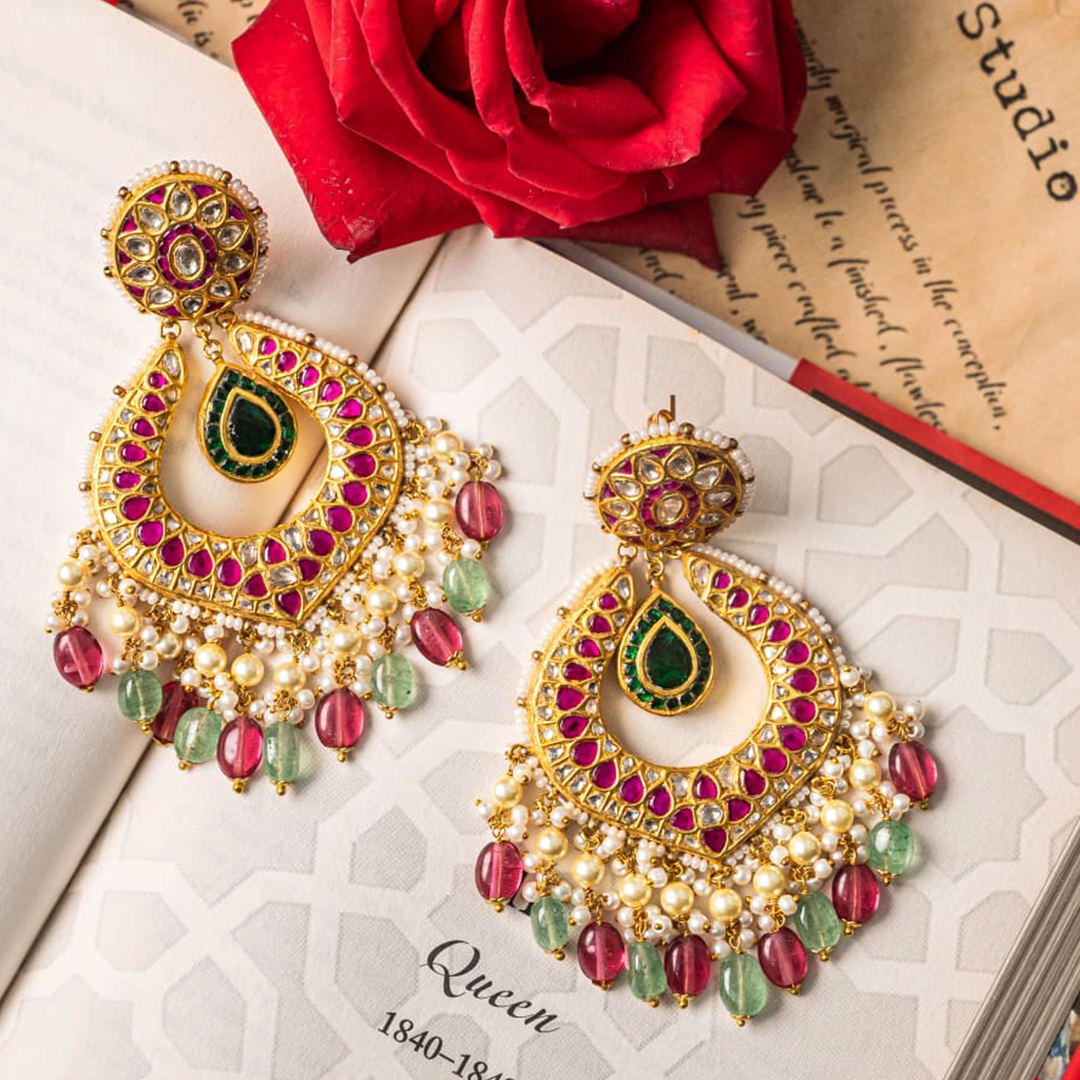 Raanisa Polki Ruby Emerald Chandbalis
