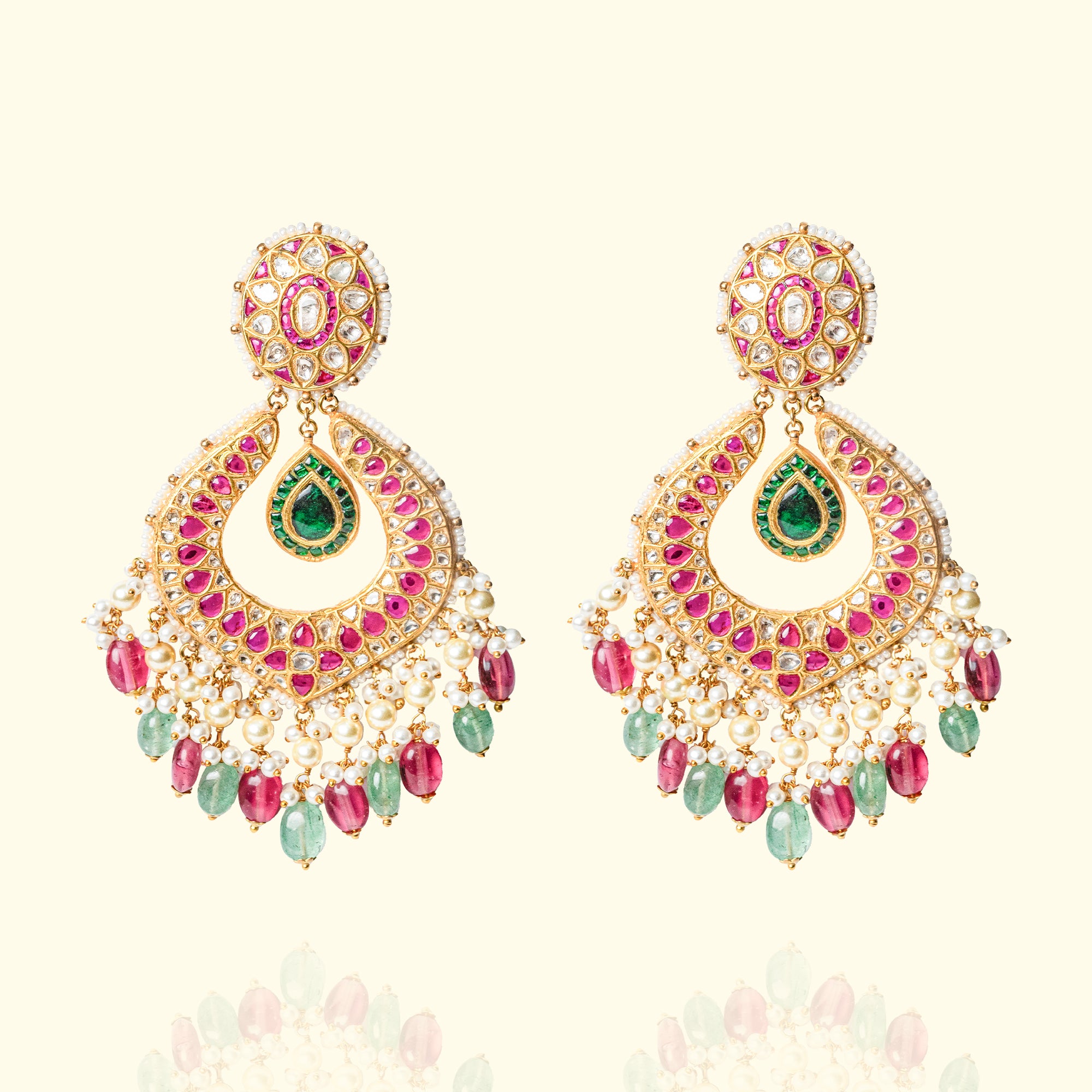 Raanisa Polki Ruby Emerald Chandbalis