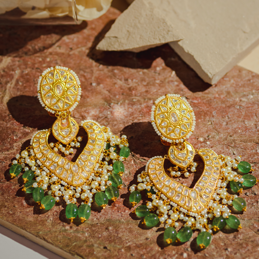 Poornima Polki Emerald Chandbalis