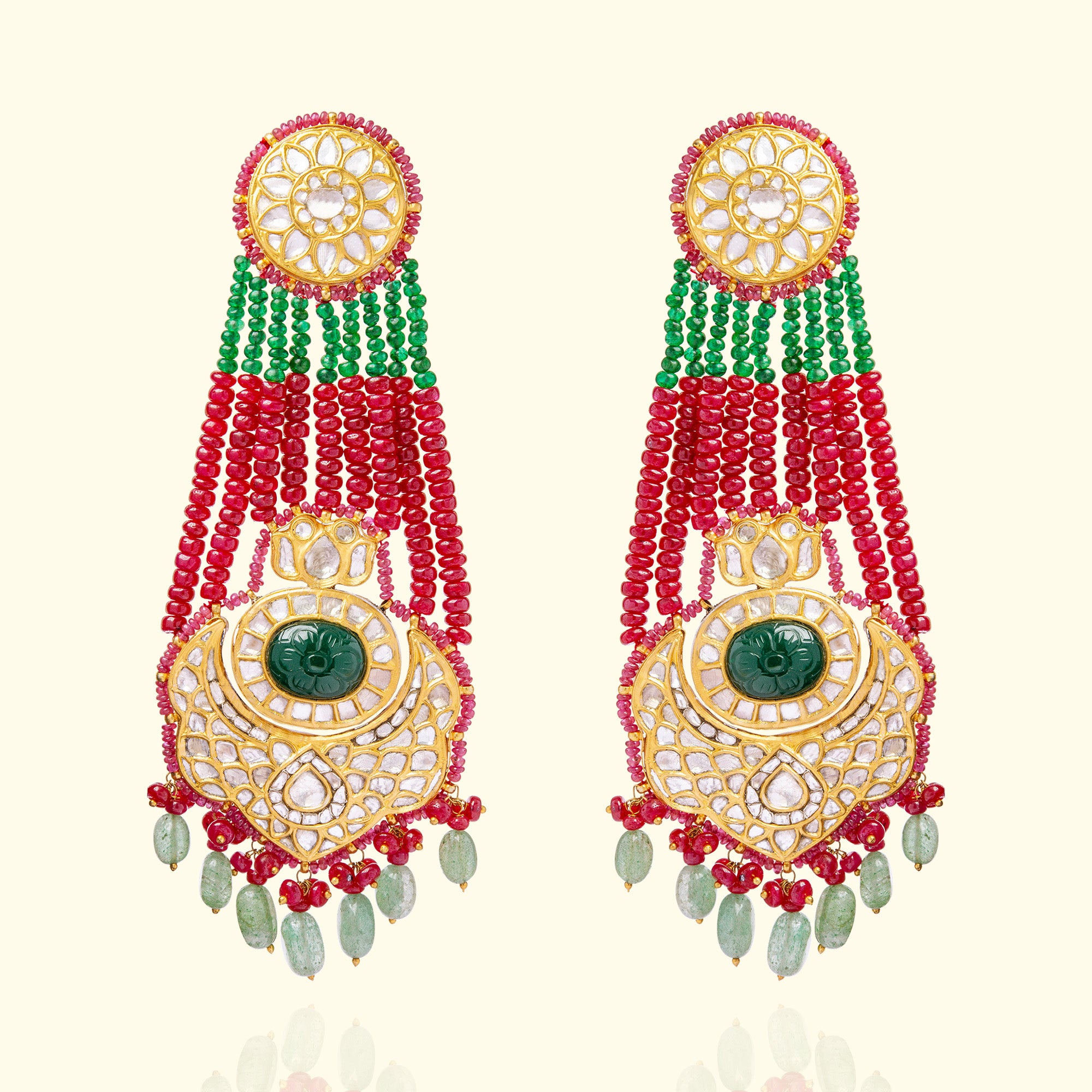 Shehnaz Pasa Polki Emerald Ruby Earrings