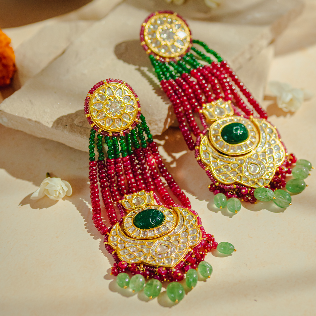 Shehnaz Pasa Polki Emerald Ruby Earrings