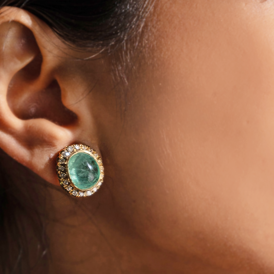 Emerald Cabochon Studs