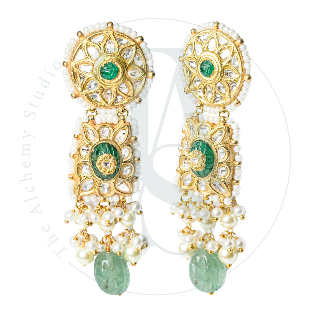22kt Gold Nerta Emerald and Uncut Diamond Earrings