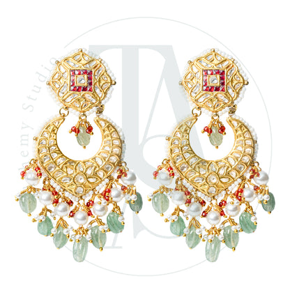 Dainty & Light 22k Gold Chandbalis Studded With Pearls & Pheroza GER 045