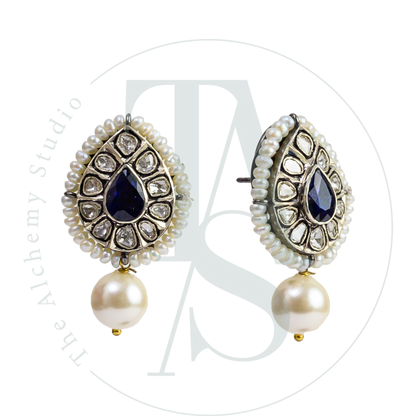 Mini Drop Sapphire and Uncut Diamond Earrings